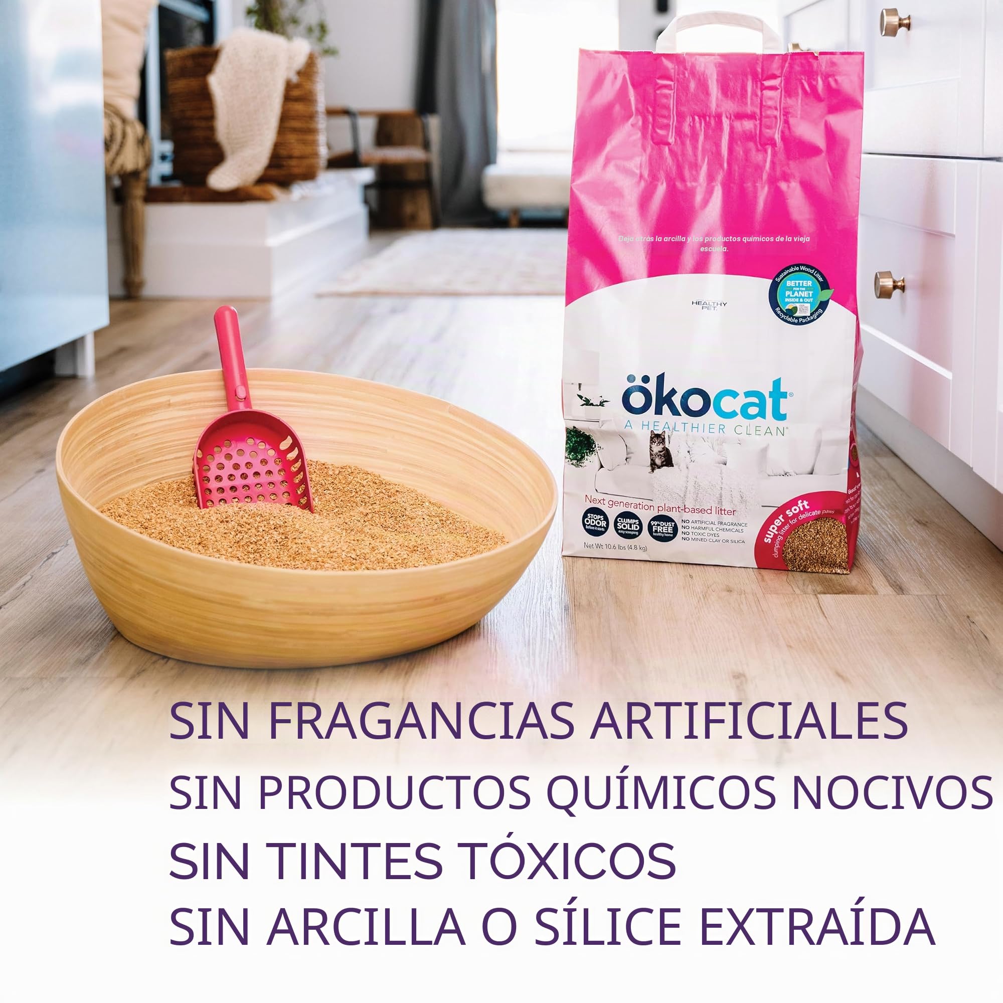 ökocat Arena para Gatos súper Suave de Madera Natural con Control de olores, 14 Libras, Grande