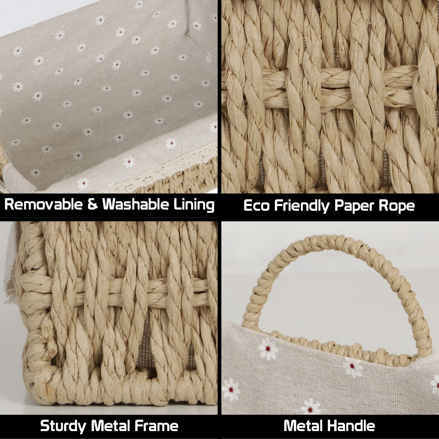 HOKIPO Environmental Friendly Paper Rope Wicker Storage Baskets with Handle, Pack of 2, Beige (AR-3907-BGE) 2