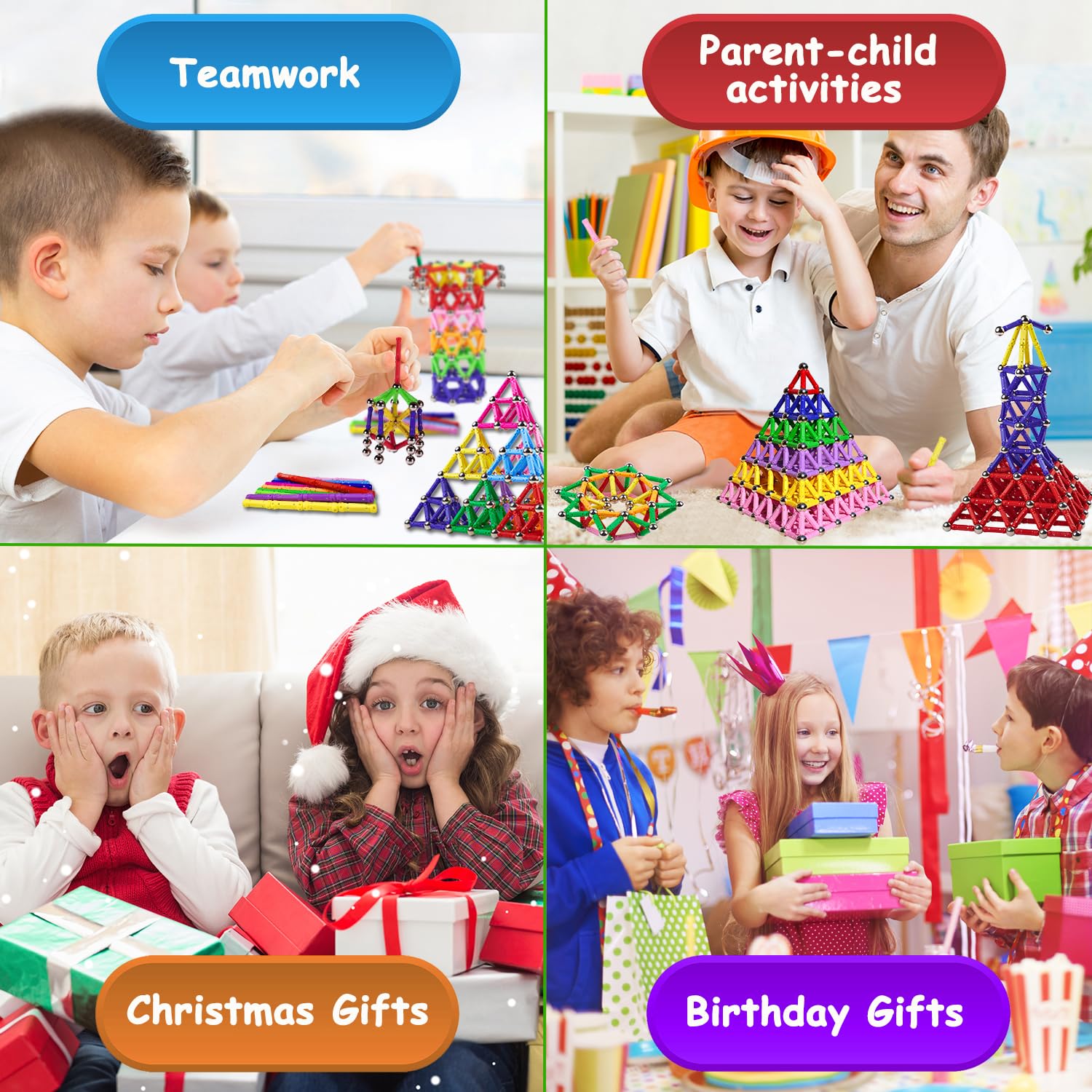 Jokooan Blocchi magnetici, 220 pezzi, bastoncini magnetici, giocattoli da costruzione, giocattoli da costruzione STEM Montessori, giocattolo educativo e cervello, set per bambini