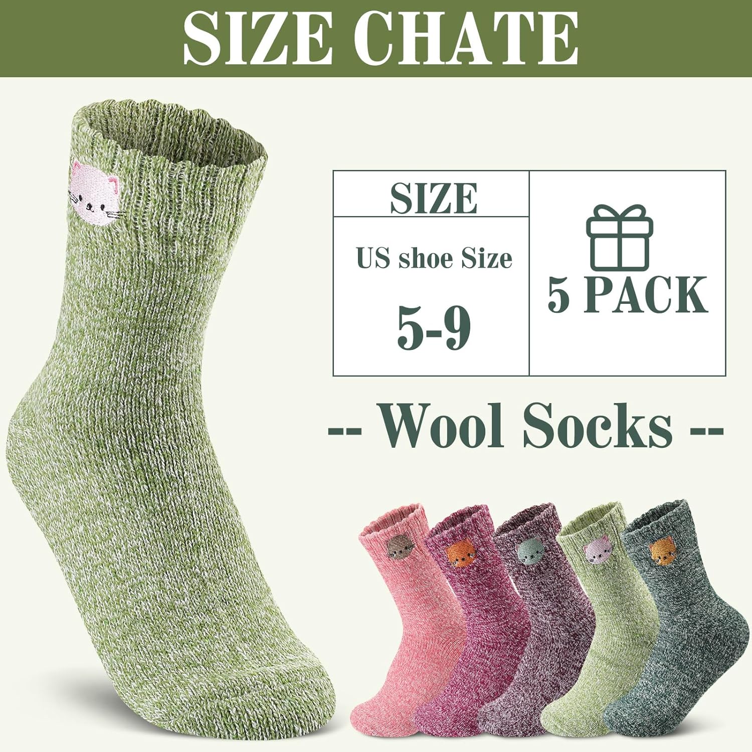 5 Pairs Winter Wool Socks Thick Soft for Women, Vintage Winter Warm Womens Boot Sock Gifts - Image 4