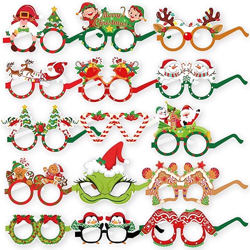 HOWAF Gafas de Navidad, 30 marcos de gafas de fiesta de Navidad, anteojos de fiesta de Navidad para niños, anteojos de papel de Navidad,