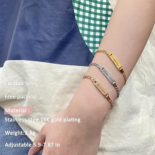Miniatura 4 de JUBOPE Pulseras de identificación personalizadas, chapado en oro de 18 quilates con grabado de piedra natal, regalo personalizado de cumpleaños,