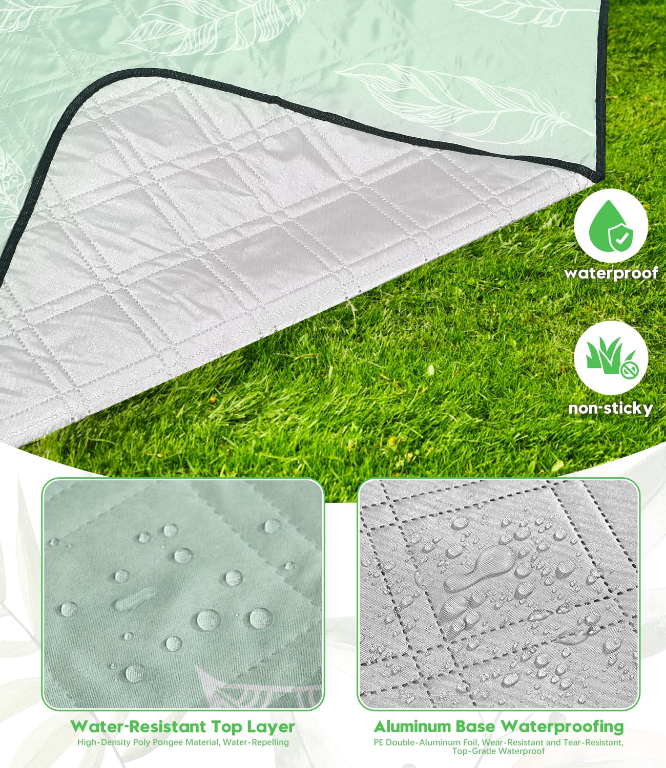 Coperta da Picnic Impermeabile Lavabile XXL 200x200 cm Verde