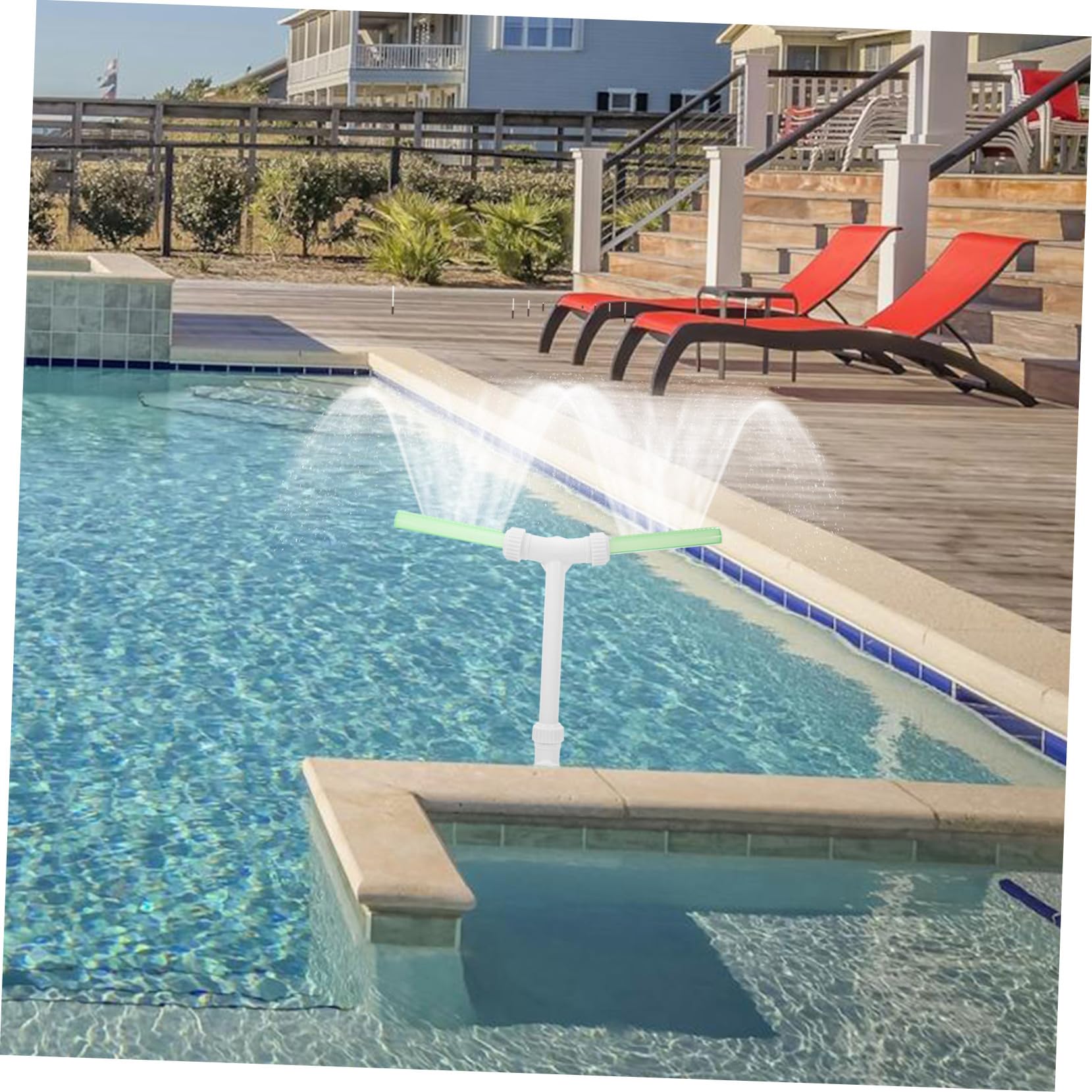 Fuente de Doble Cabeza Plástico Blanco, para Piscina y Estanque
