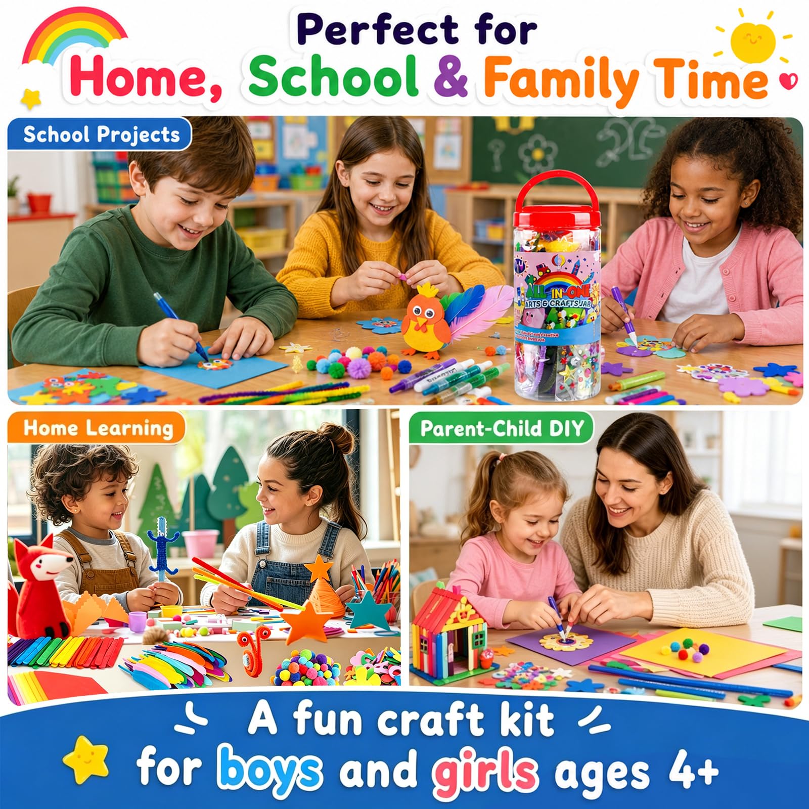 BENEWY FunzBo Bastelzubehör für Kinder – Bastelset für Kleinkinder im Alter von 4/5 / 6/7 / 8/9 – All-in-One Bastelset für Kinder, Groß