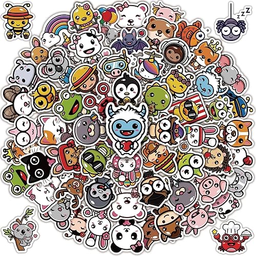 Miniatura 1 de MiStar Paquete de 110 calcomanías de animales lindos, vinilo impermeable Kawaii de dibujos animados calcomanías para botella de agua, laptop,