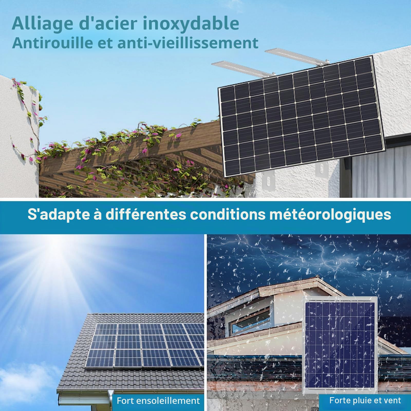 Support Panneau Solaire Sol, Kit Fixation Panneaux Solaire, Sans Perçage Requis, Supports de Modules Photovoltaïques, Adaptés aux Garde-Corps de Balcon, Toits Plats