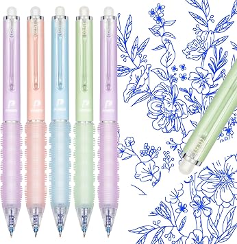 KERIFI Blue Erasable Pens, 0.5mm Rub Out Pens with Rubbers On The End, Retractable Gel Pens with Friction Eraser, Smooth Writing for School Office, Notes Taking, Bullet Journals, Crossword, 5 Pack