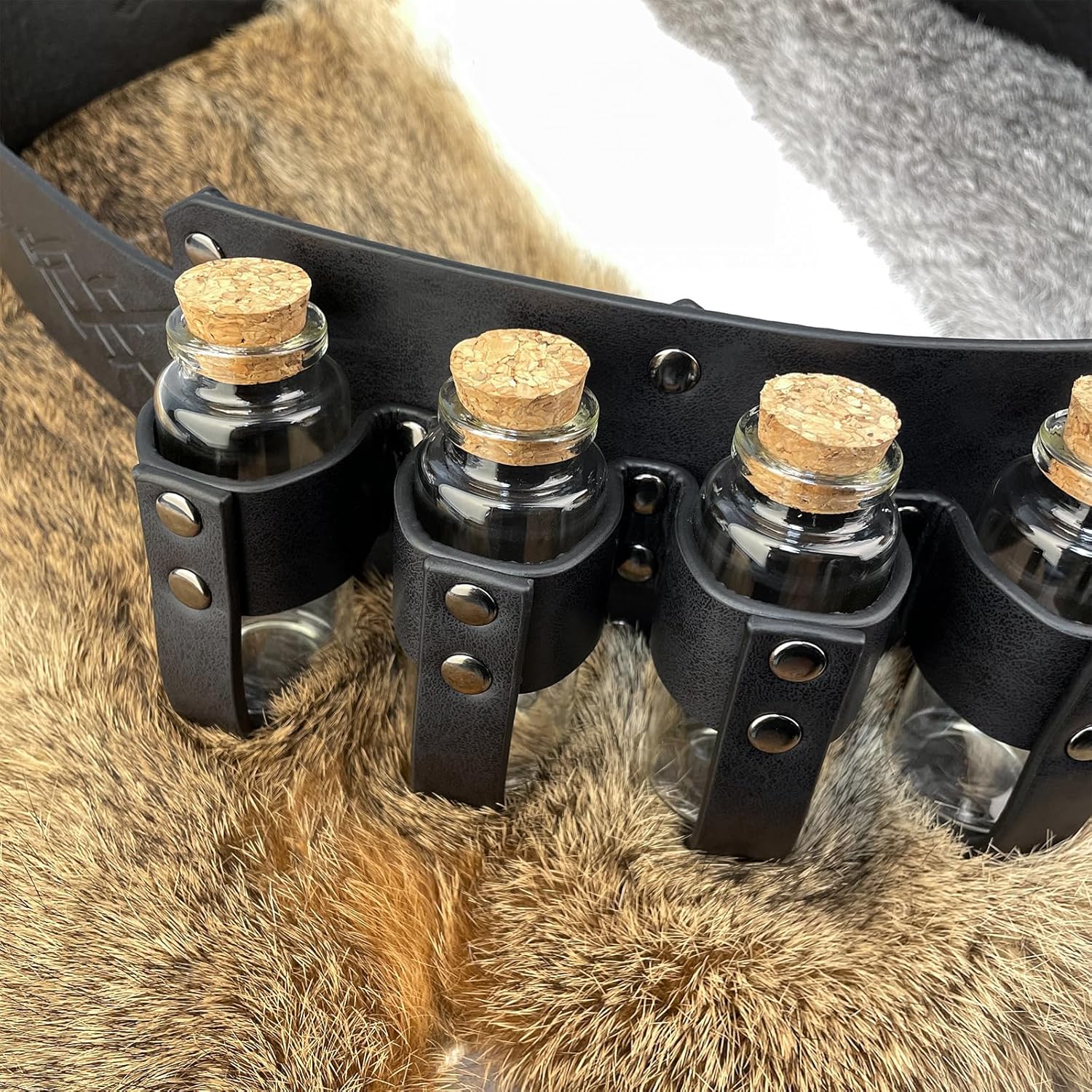 Medieval Embossed Alchemy Faux Leather Buckle Belt with 4 Cork Vials Halloween Cosplay Accessories Belt for Women Men - Image 3