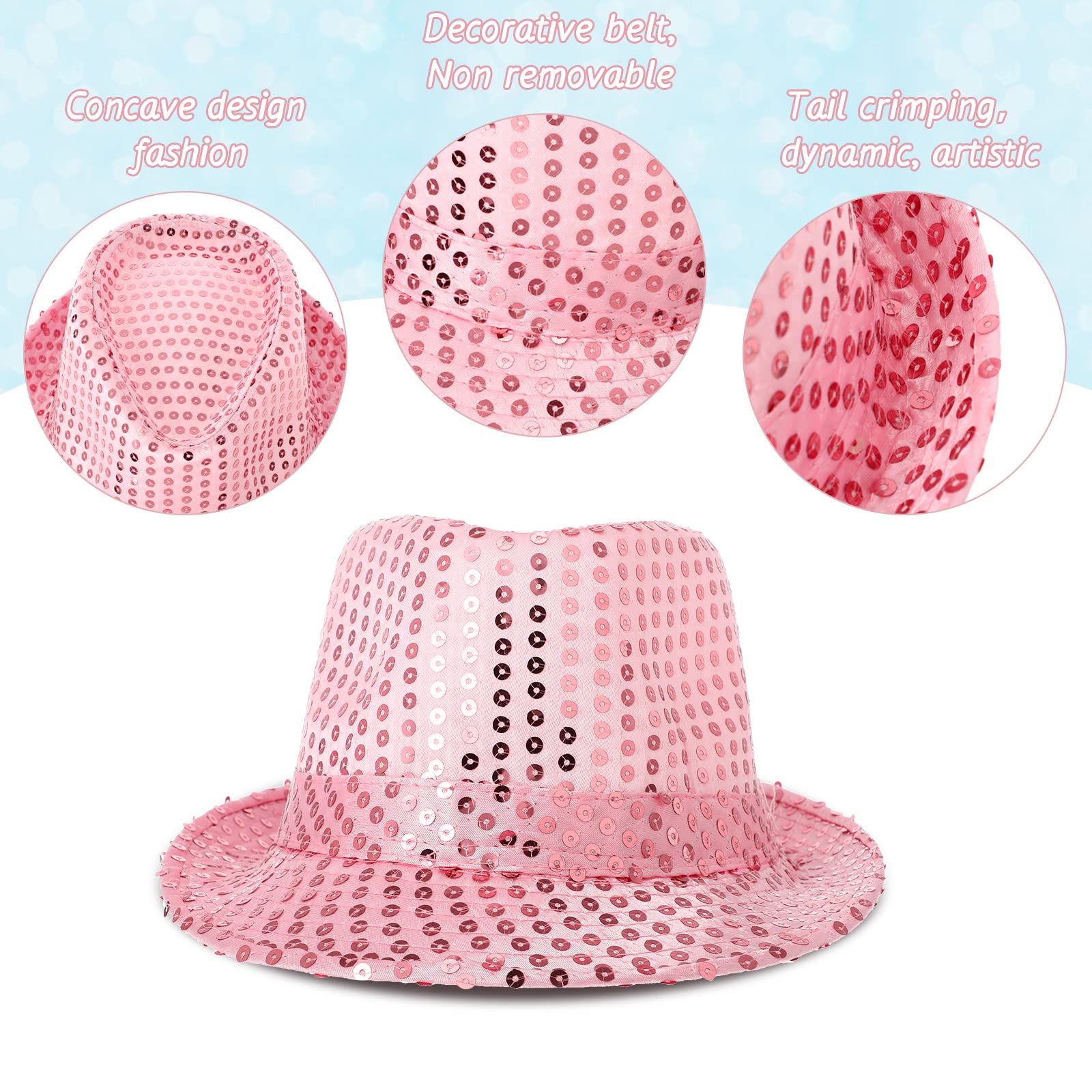Janmercy 12 Pieces Western Sequin Hat Glitter Solid Color Dance Hat Retro Disco Unisex Costume Cap for Party Props Supplies