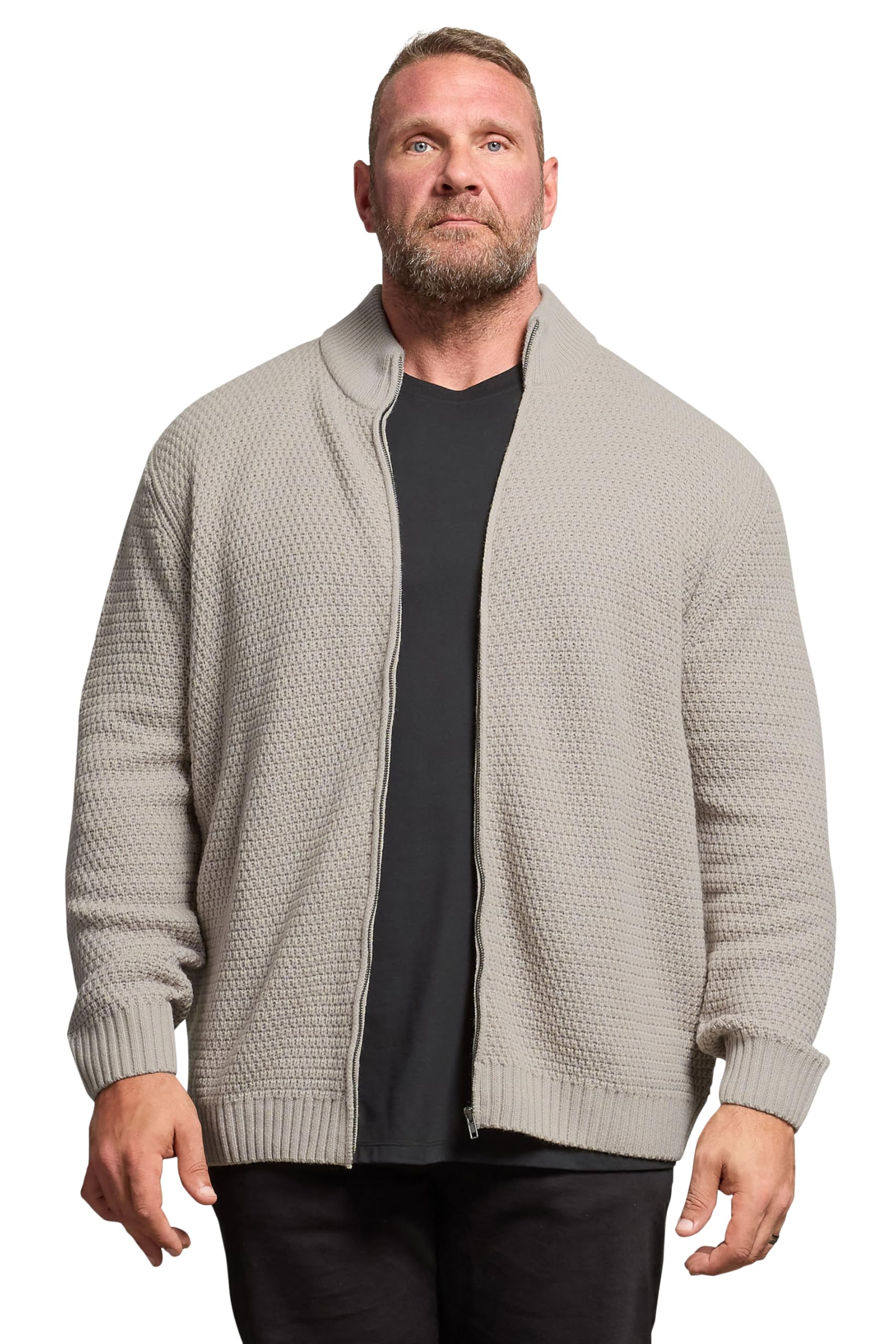 BadRhino Big & Tall Brown Wool Zip Through Jumper - Men's - Plus Size Curve