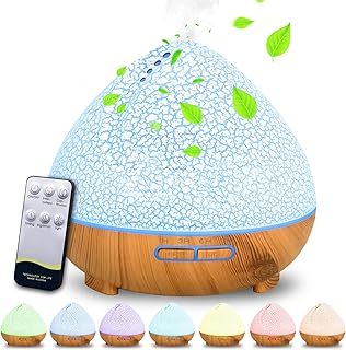 Aroma Diffuser, 500ml Aroma Diffuser für Duftöle, 7 Farben LED Mit 3 Timer-Einstellung, Diffuser mit Ätherische Öle, Warmweiß Licht Weiß Holzmaserung Diffusor für Zuhause Büro Oder Yoga