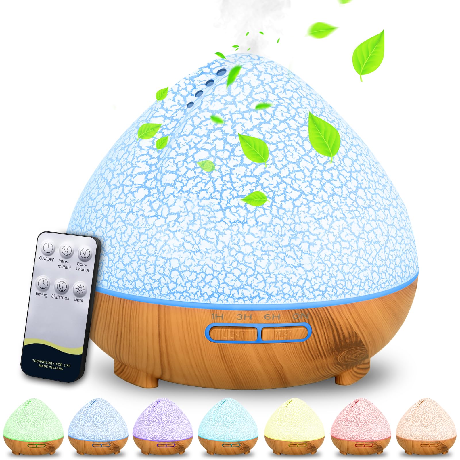 Diffuseur d'Huiles essentielles 500ml, Ultrasonique Diffuseur Huiles Essentielles Electrique, Humidificateur d'air avec Lumière Chaude Arrêt Automatique pour Chambre, Spa, Yoga, Massage