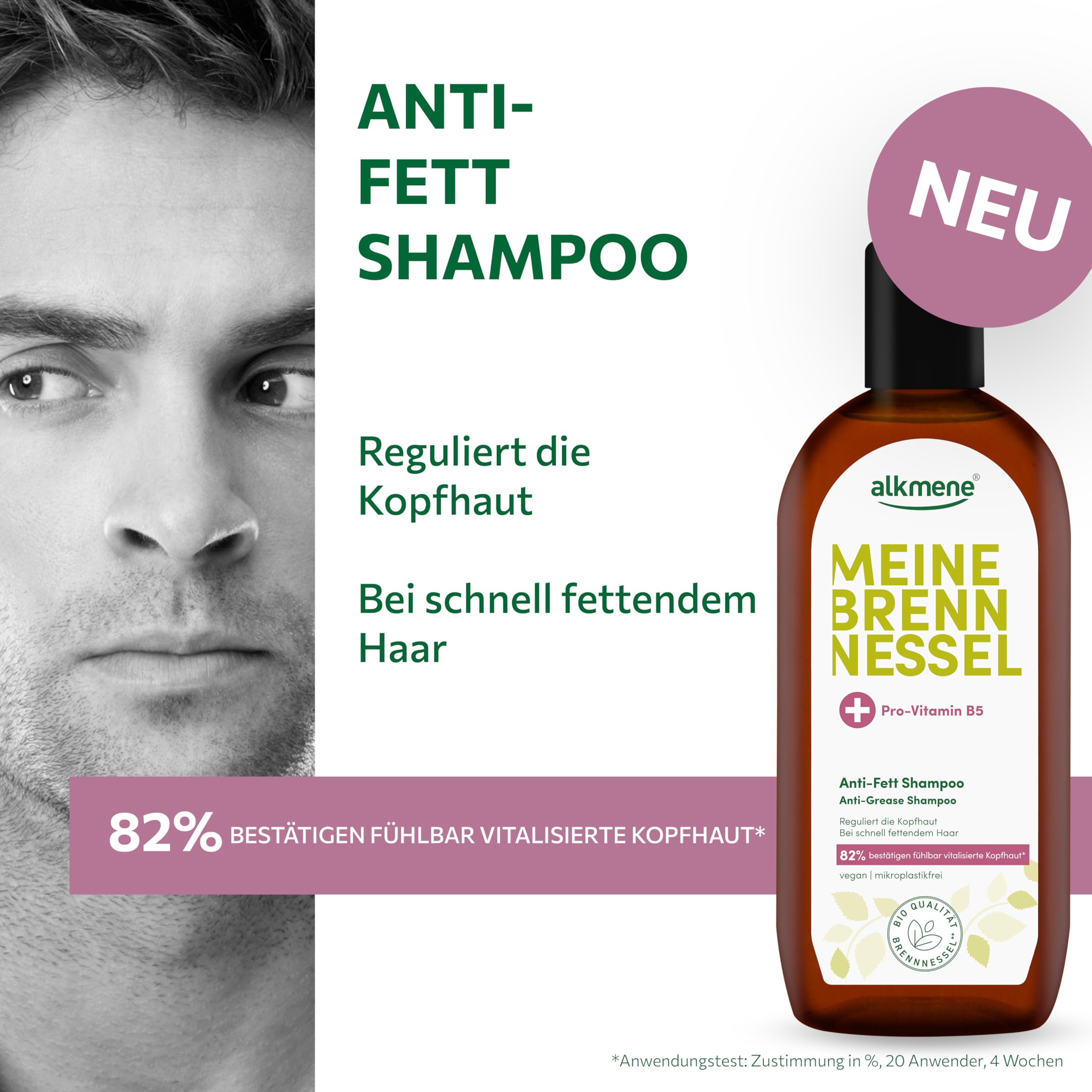 alkmene Champú contra el cabello graso con ortiga, 6 x 250 ml | Champú vegano para el cuero cabelludo graso que reduce la grasa rápida - Enfoque graso