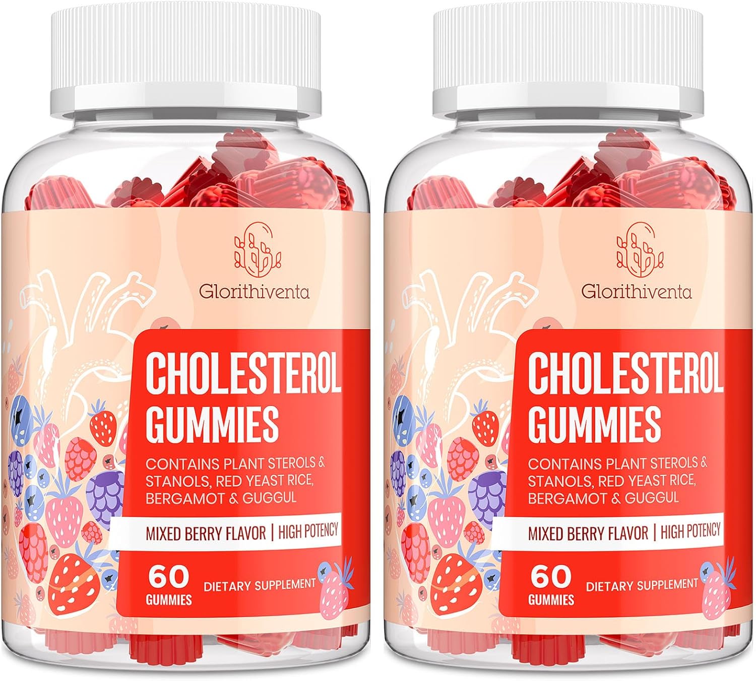 Cholesterol Supplement with Plant Sterols & Stanols, Guggul, Bergamot Orange Extract, Red Yeast Rice, Cholesterol Complex Gummies, Mixed Berry Flavor, 120 Counts
