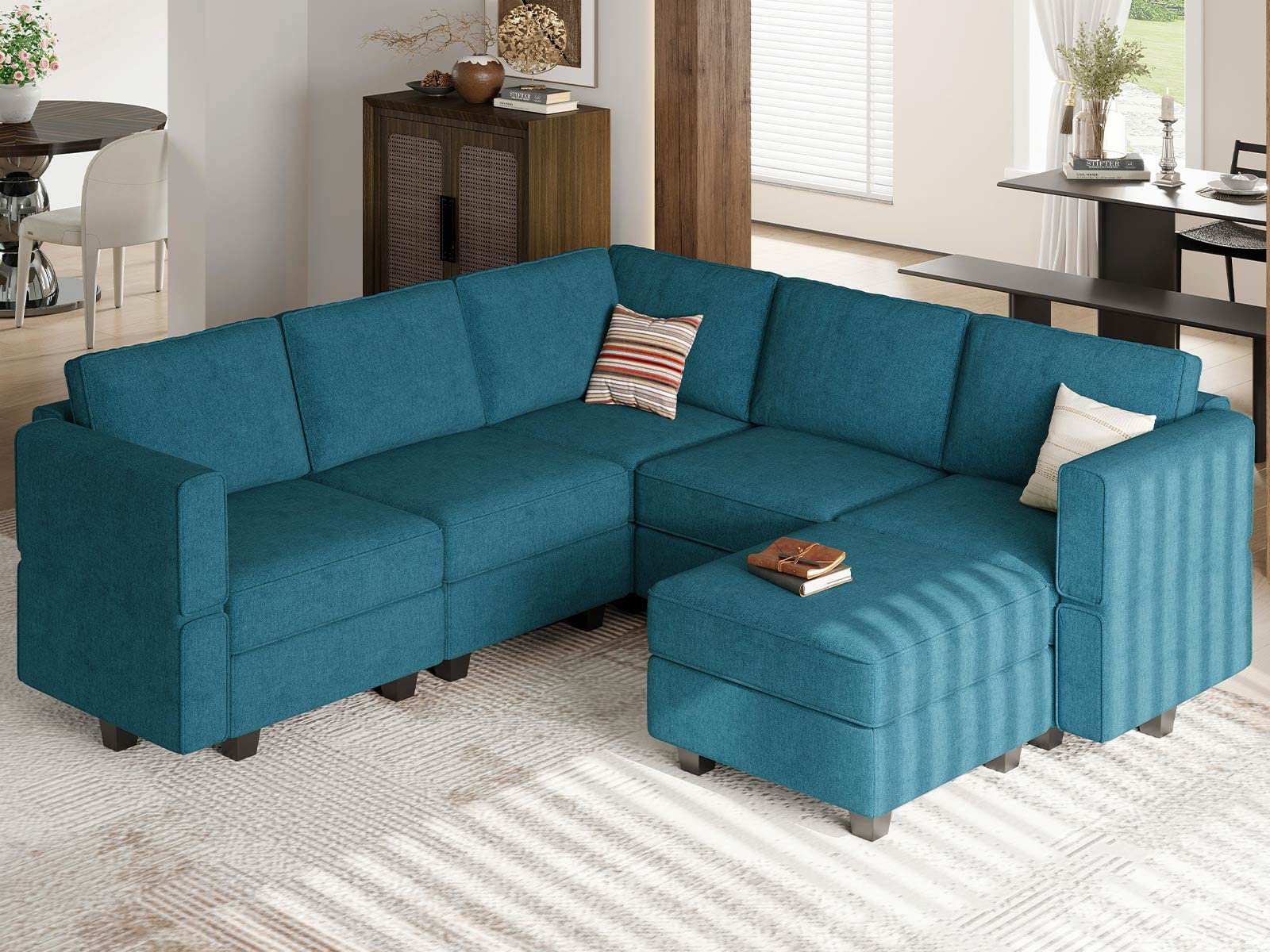 Belffin Modular Sectional Couch U-Shape Modulars Reversible Sectional Sofa Convertible Chaise Sofa with Storage Peacock Blue