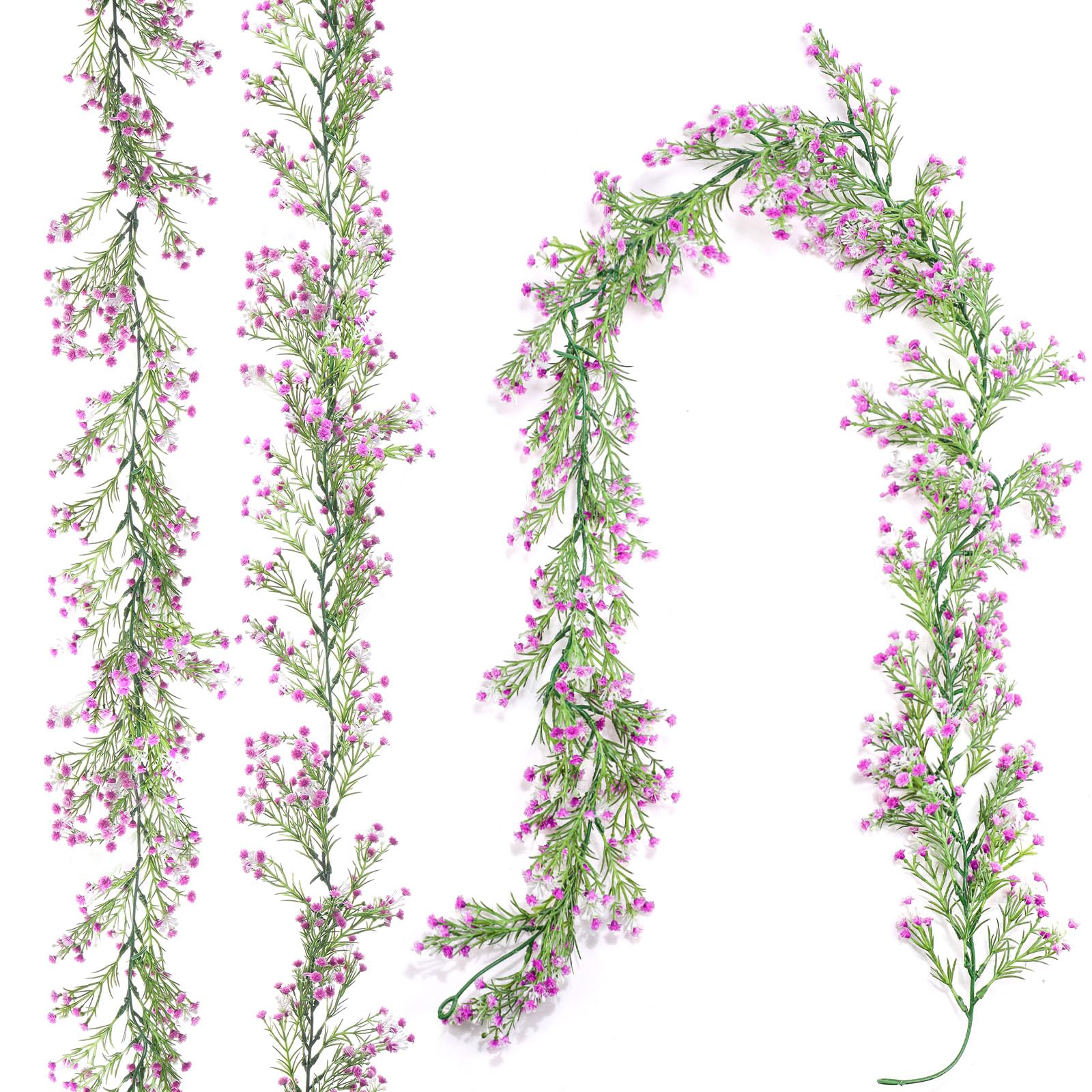 3 Pcs Artificial Baby Breath Flower Vines 5.9 ft Faux Hanging Gypsophila Greenery Garland Vines Fake Bulk Baby Breath Garland for Wedding Party Table Backdrop Home Wall Decor (Purple)