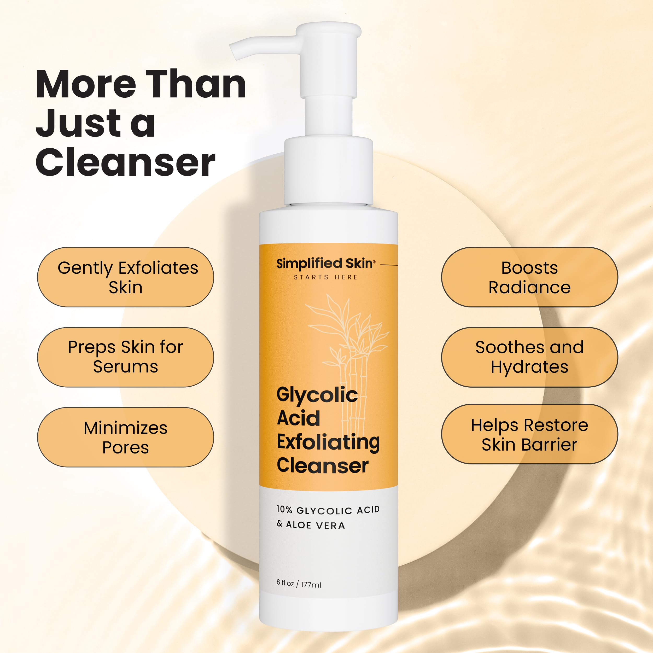 Simplified Skin Detergente viso con acido glicolico per esfoliare e anti-invecchiamento, detergente con 10% di Aha per eliminare l'accumulo e unificare il tono su viso, ascelle e corpo, con