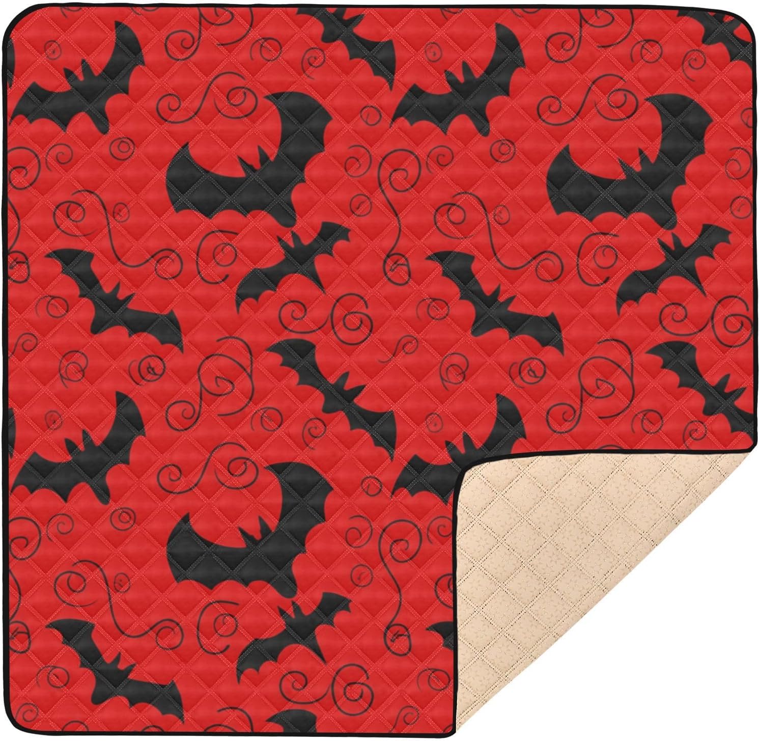 Graffiti Black Bat Baby Play Mat, 50“ X 50” Washable Folding Crawling Mat, Baby Floor Mat, Soft, Non-Slip
