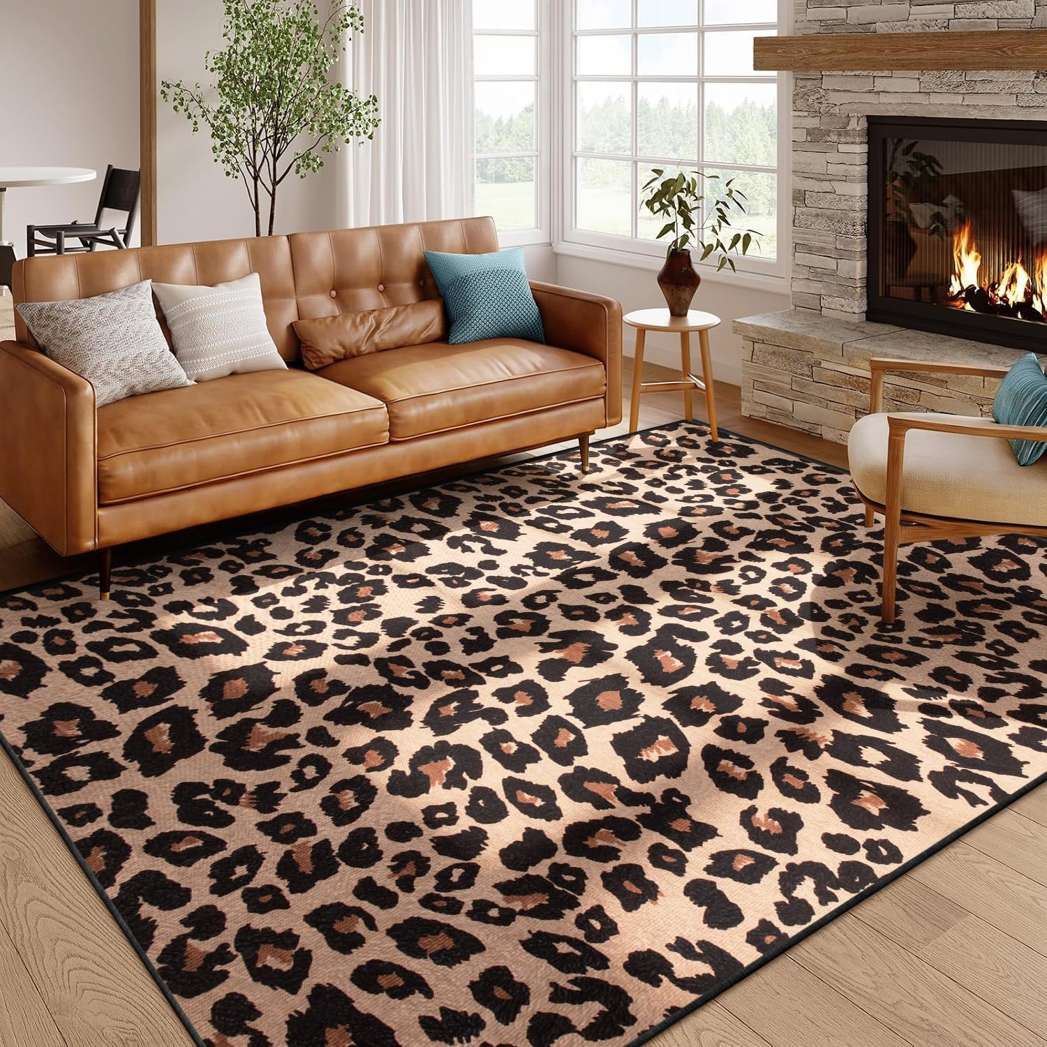 Bycmuoz Animal Fur Print Area Rug for Bedroom, 60x110cm, Black Brown Leopard Pattern Carpet, Soft Washable Low Pile Rug, Non Slip Floor Mat for Hallway Living Room
