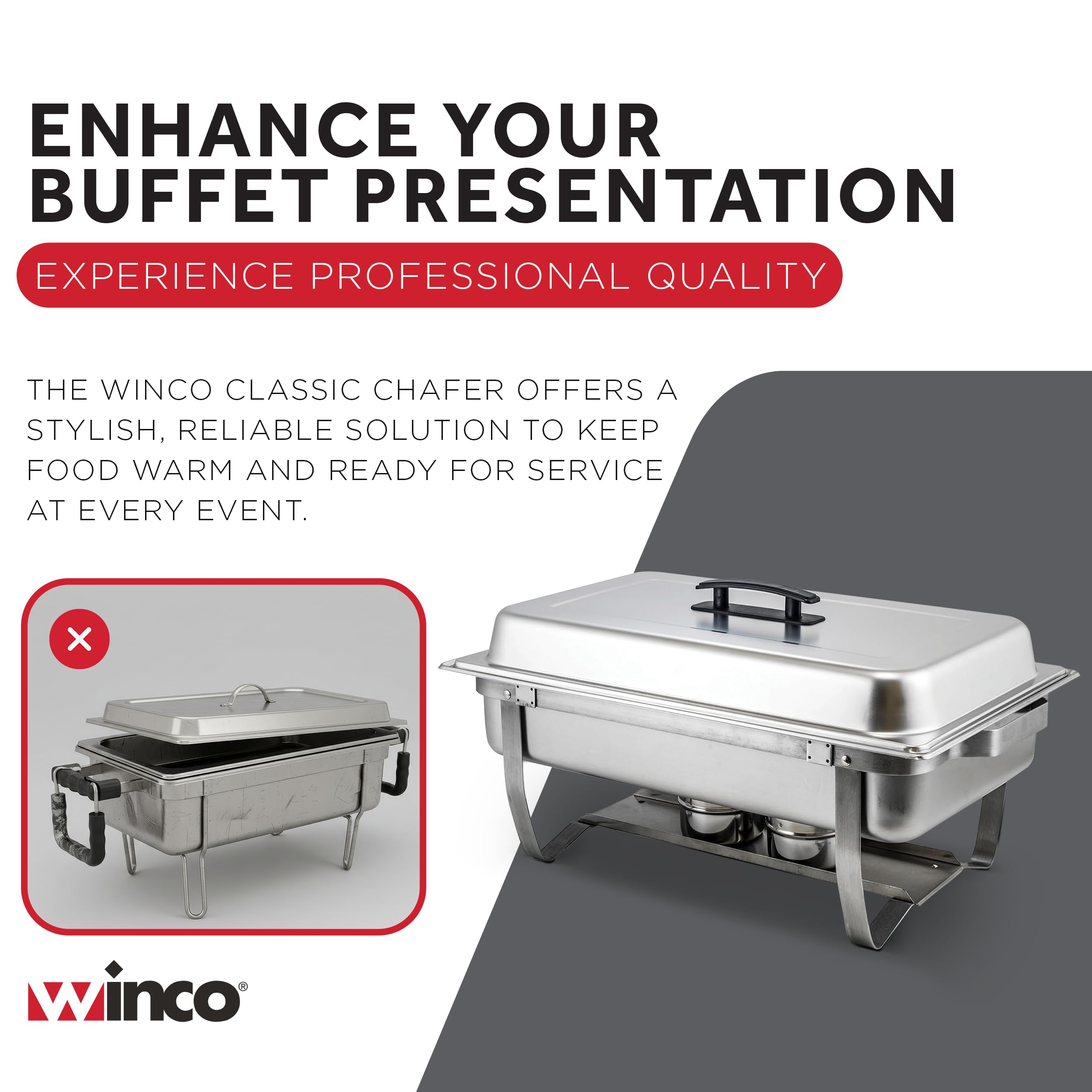 Winco 8 qt Silver Full-size Chafer with Folding Stand Chafer — Amazon image 7