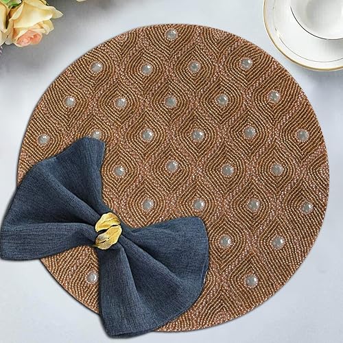 Miniatura 3 de Decozen Manteles individuales redondos, juego de 6 manteles individuales con cuentas de 14 pulgadas, resistentes al calor, granja, cocina, boda,
