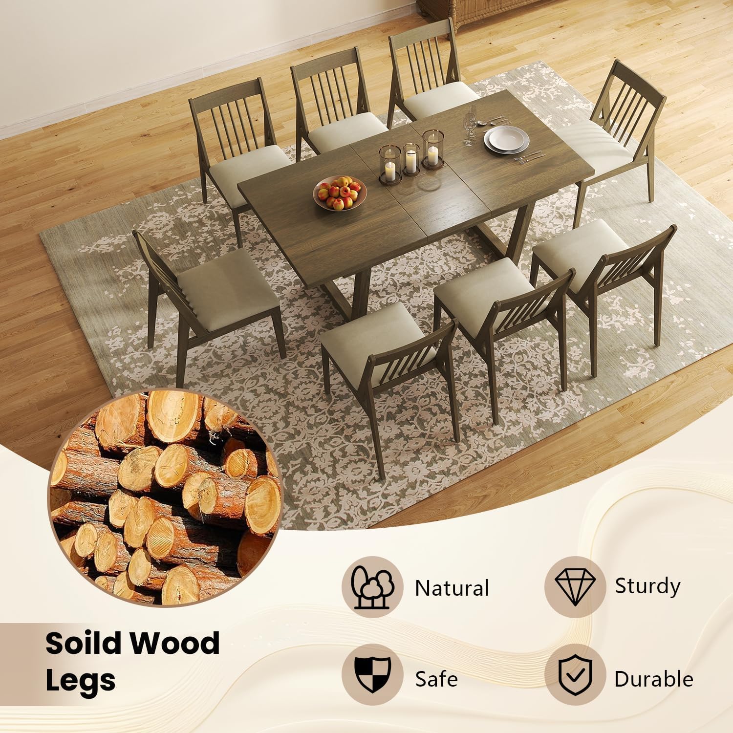 Kmax Upholstered Dining Chairs Rustic Vintage Kitchen Chair Light Brown Wooden Chairs with Slat Back for Restaurant Dining Room, 4 PCS