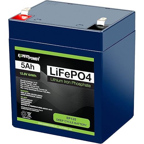 ExpertPower 12V 5Ah Lithium LiFePO4 Deep Cycle Rechargeable Battery | 2500-7000 Life Cycles & 10-Year lifetime | Built-in BMS