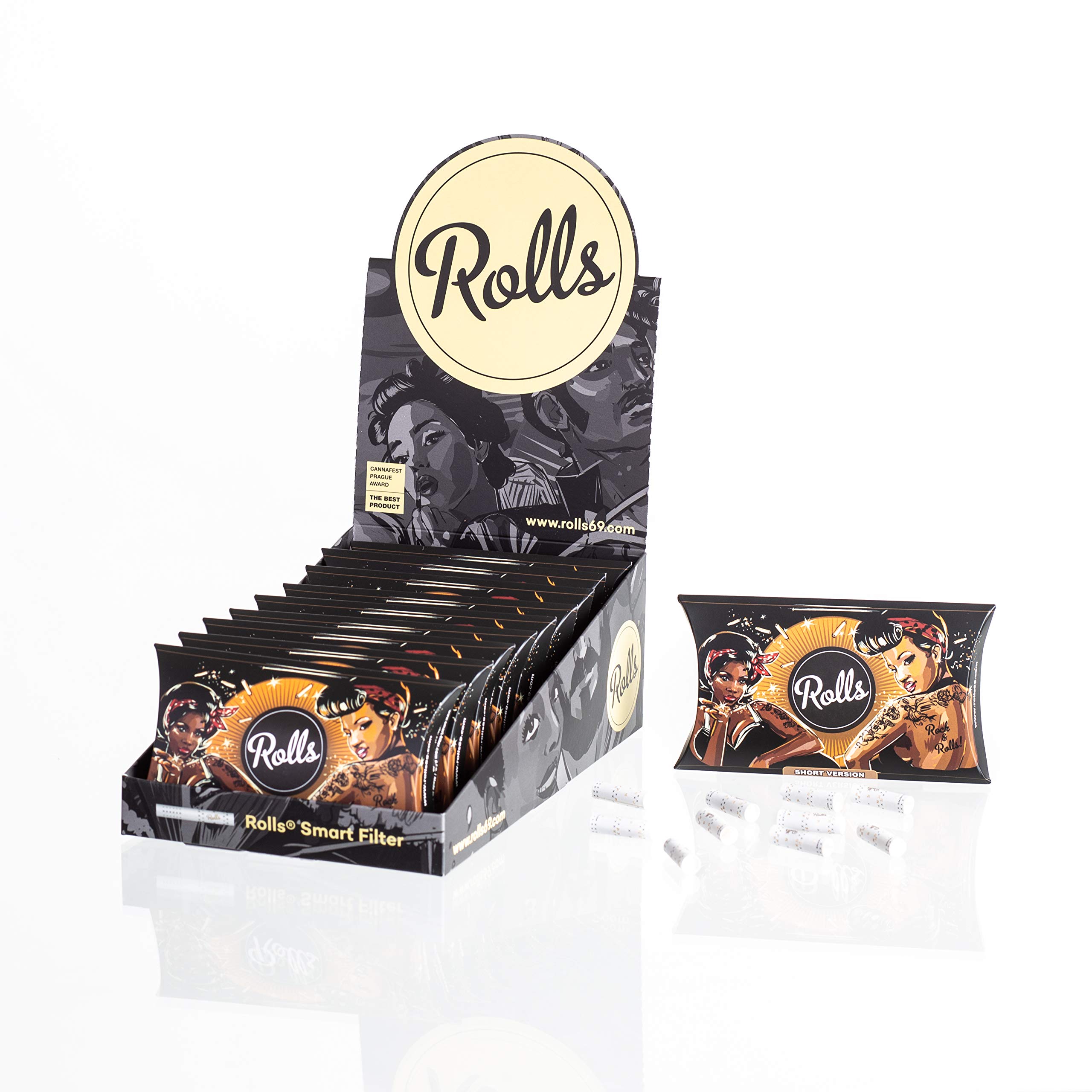 Rolls Smart Filter Tips Shorties (NEU) -500 Stück (8mm Large, 27mm Länge) 10x VIP 50 Pack Metal (Display), Eindrehfilter mit Kühlsystem, Spezial fertig vorgerollter FilterTip, Keine Aktivkohle