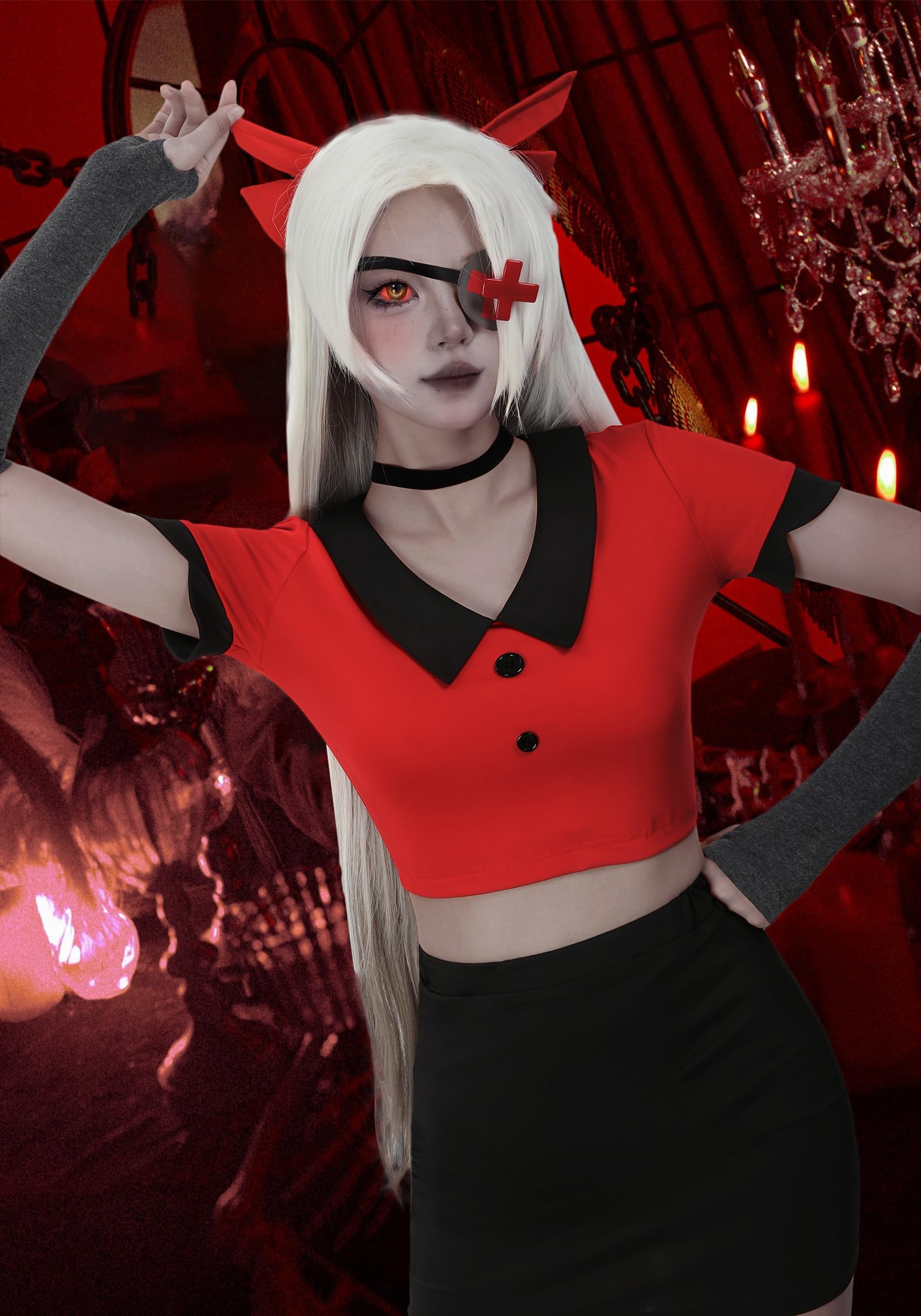 C-ZOFEK US Size Red Cosplay Costume Full Set Uniform Outfit for Women Halloween