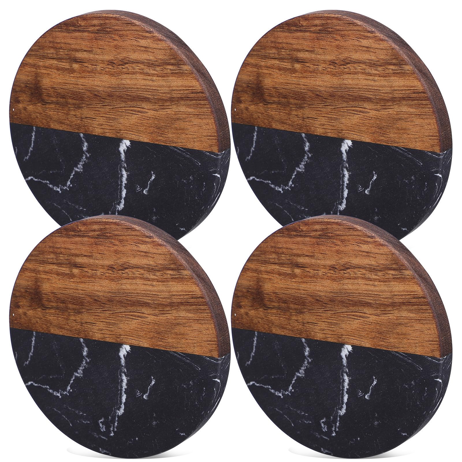 FRCOLOR Set di 4 Sottobicchieri Rotondi in Resina e Legno Stile Giapponese, Resistenti al Calore e Antiscivolo, per Casa, Ufficio e Feste