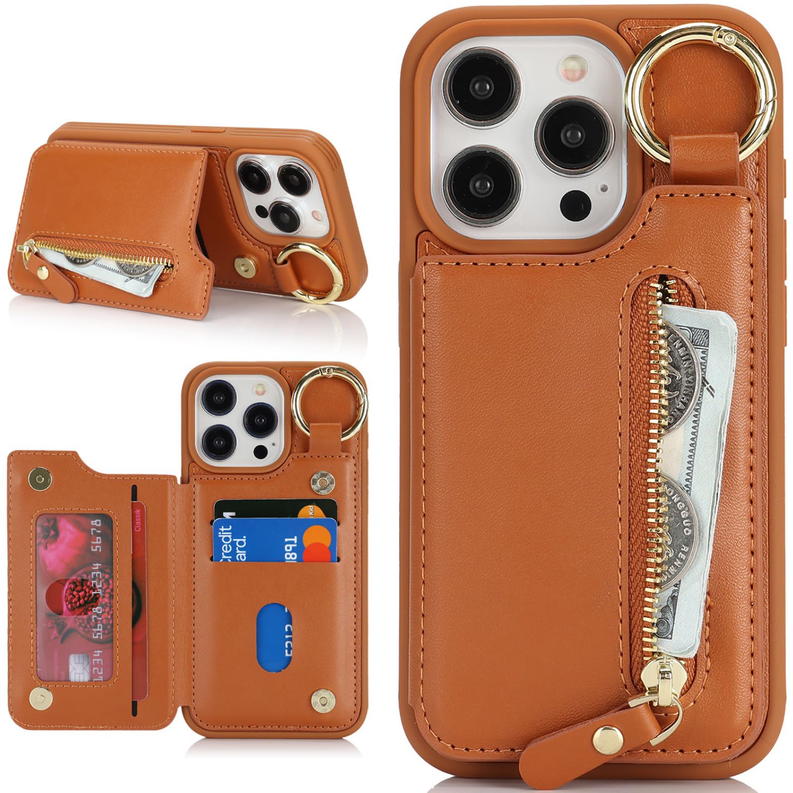 Zouzt Case for iPhone 15 Pro 6.1 Inch, Wallet Case with Credit Card Holder Slot