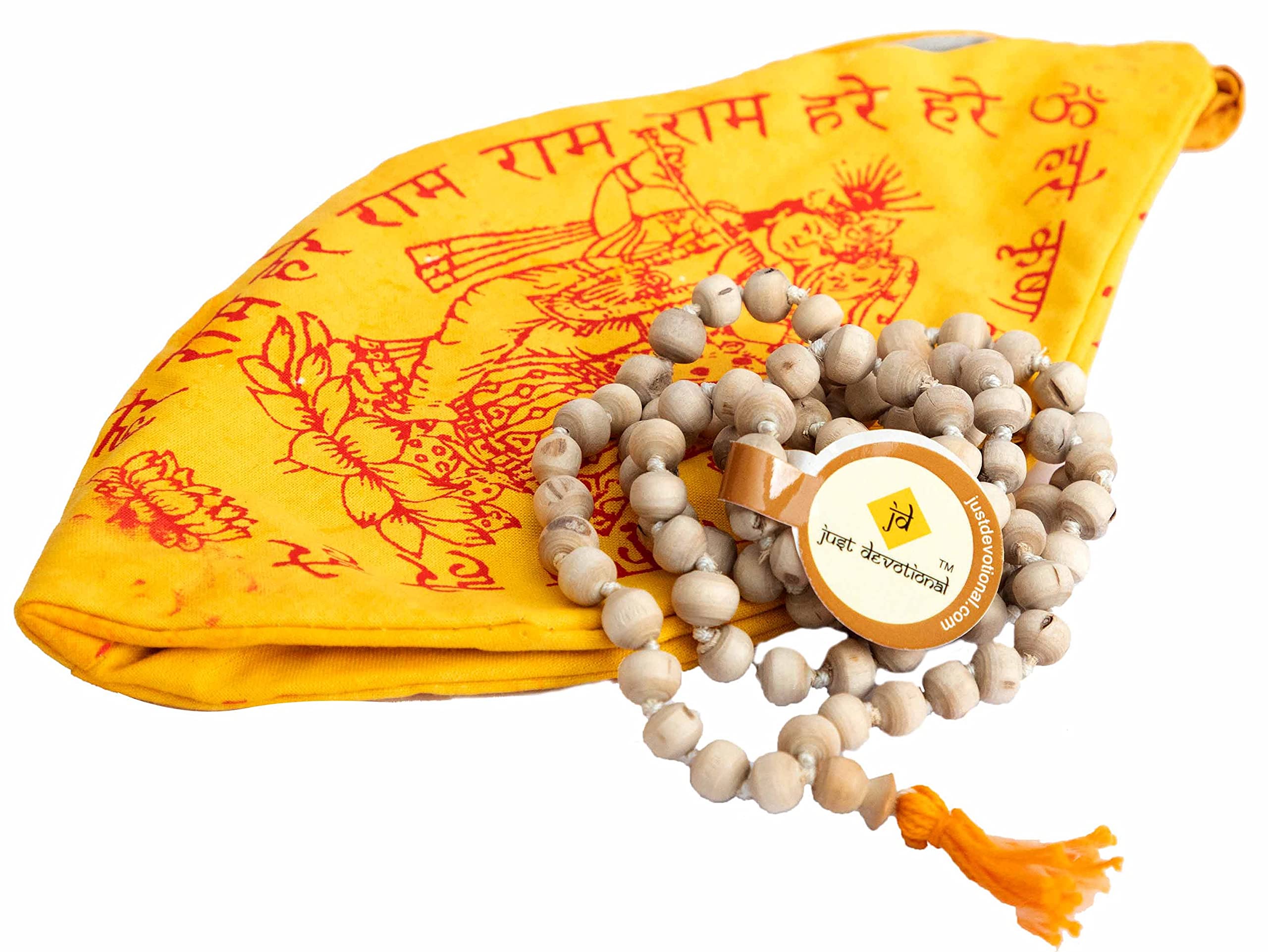 JDE Just Devotional Fine Quality 108 Beads Original Iskcon Tulsi Japa Mala with 1 Cotton Gaumukhi Japa Bag