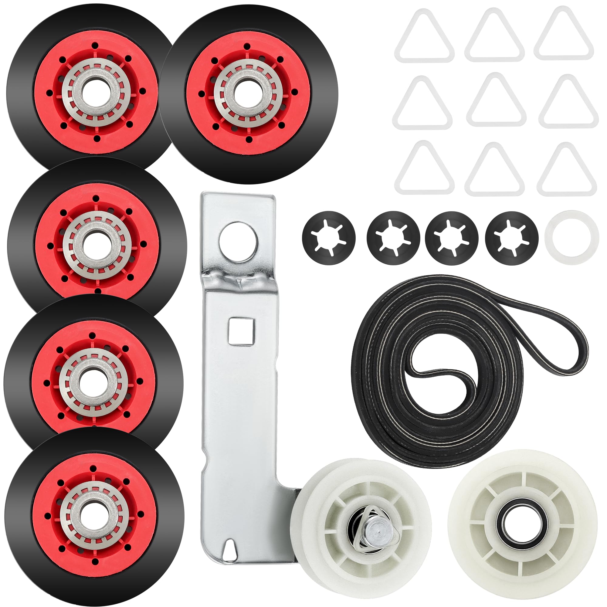 4392067 Dryer Repair Kit (𝟓𝐖𝐡𝐞𝐞𝐥𝐬) Compatible for Ken-more May-tag Whirl-pool Dryers with WPW10314173 Drum Roller&661570V Belt&279640 Idler Pulley-Replaces 80047,4392067VP,587637 MIFLUS