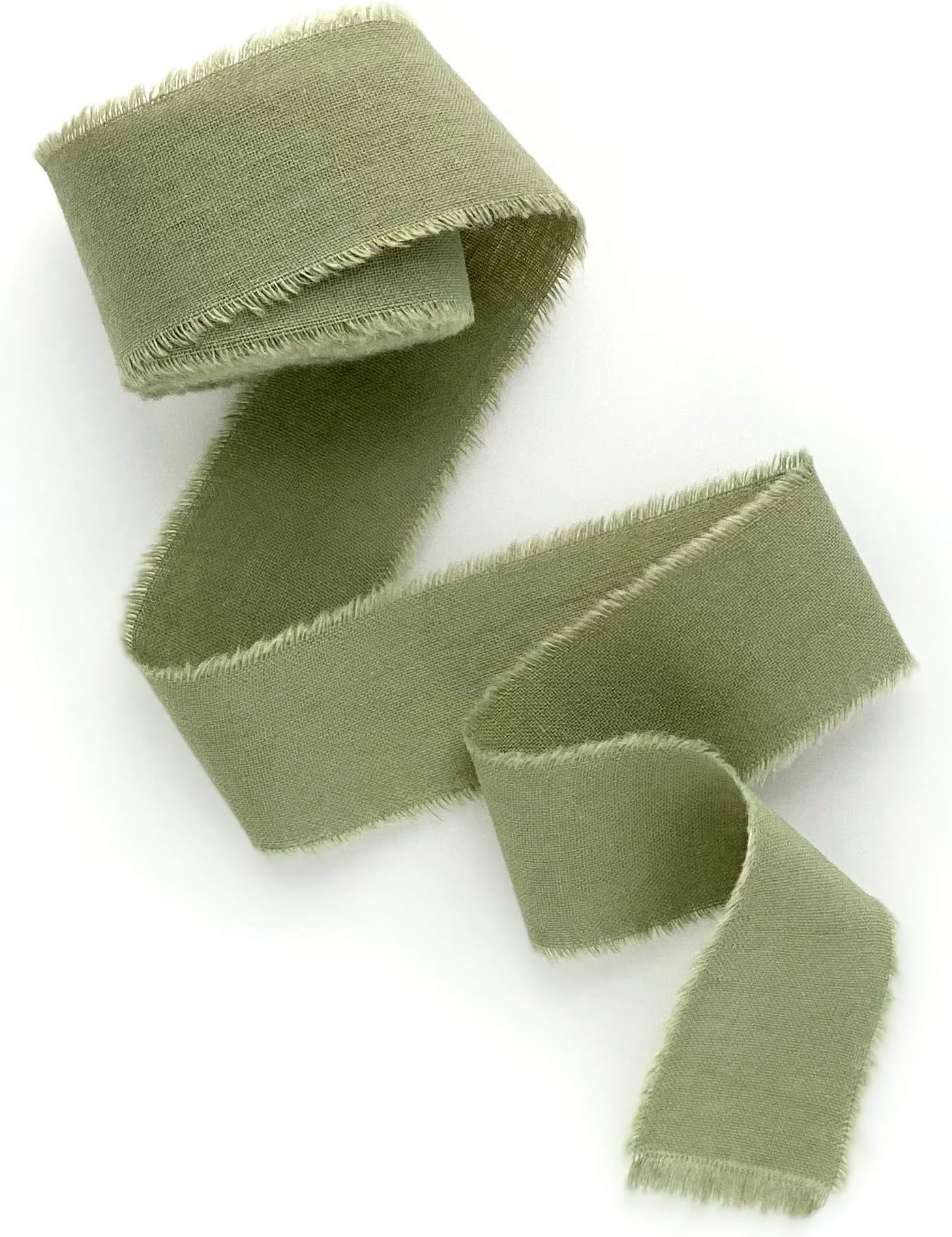 Olive green 1 inch wide 5 yds frayed edges handmade cotton ribbon hand dyed for Rustic wedding invitation ties favors gift wrapping Party decor bows Florist Bouquet supplies Flat lay props