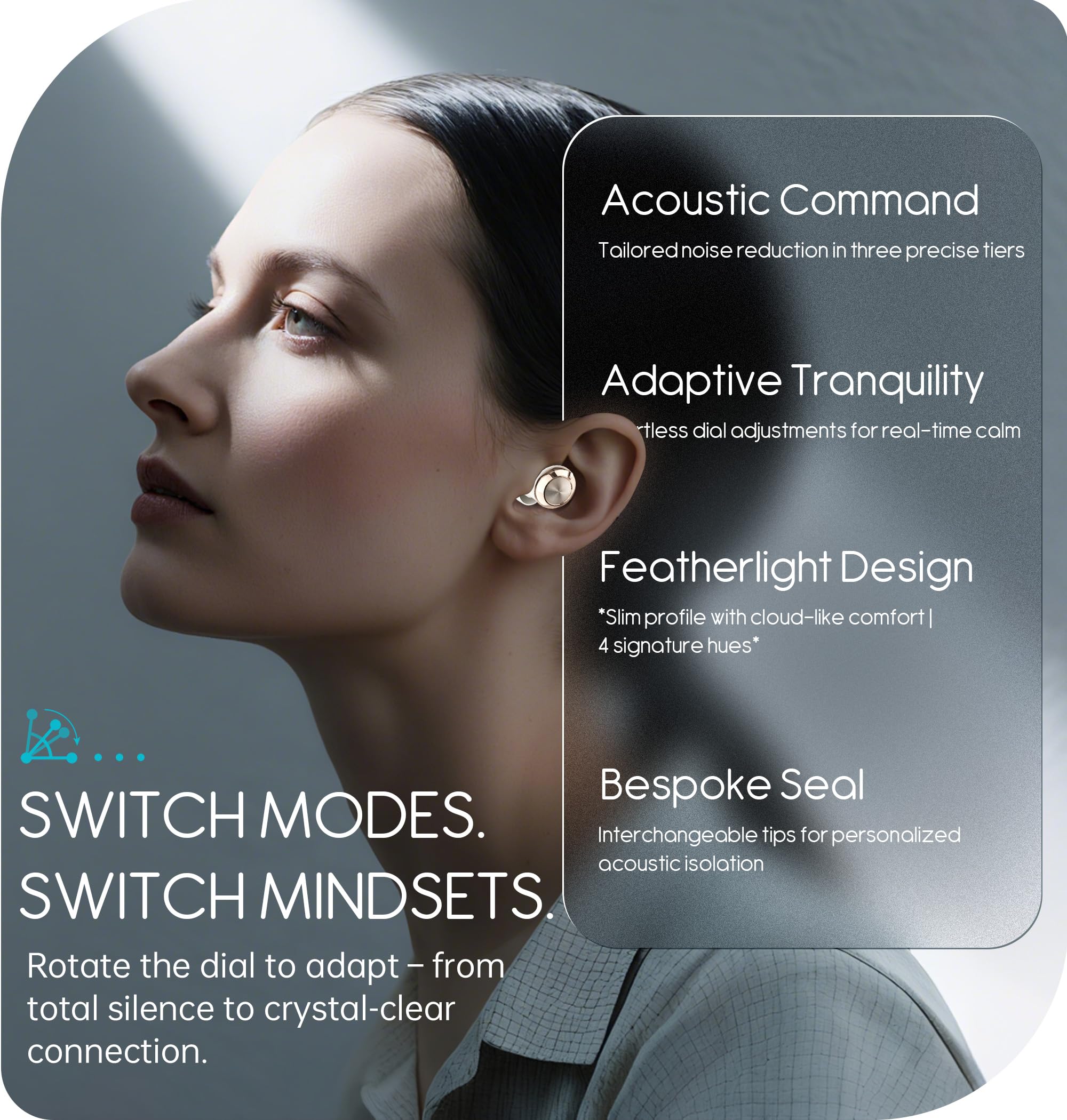Adjustable Ear Plugs - 3 Noise Relief Modes for Ultimate Control | Flexible Earplugs for Focus, Travel, Socializing, Festivals & More | 14-35 dB (SNR) Reduction: Cream