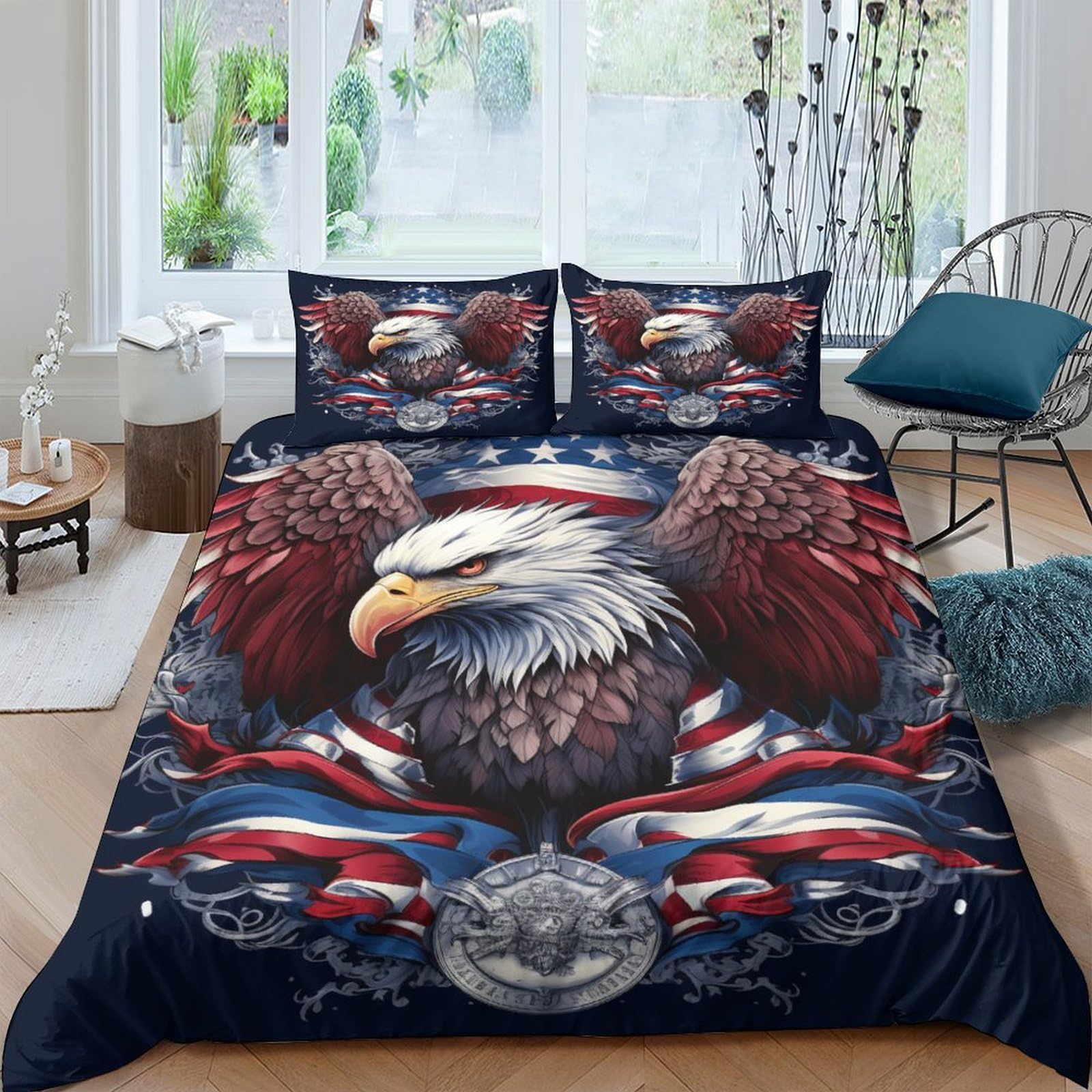 Housse de couette 200x200 Héron 3D parure de lit aux finitions soignées en microfibre douce