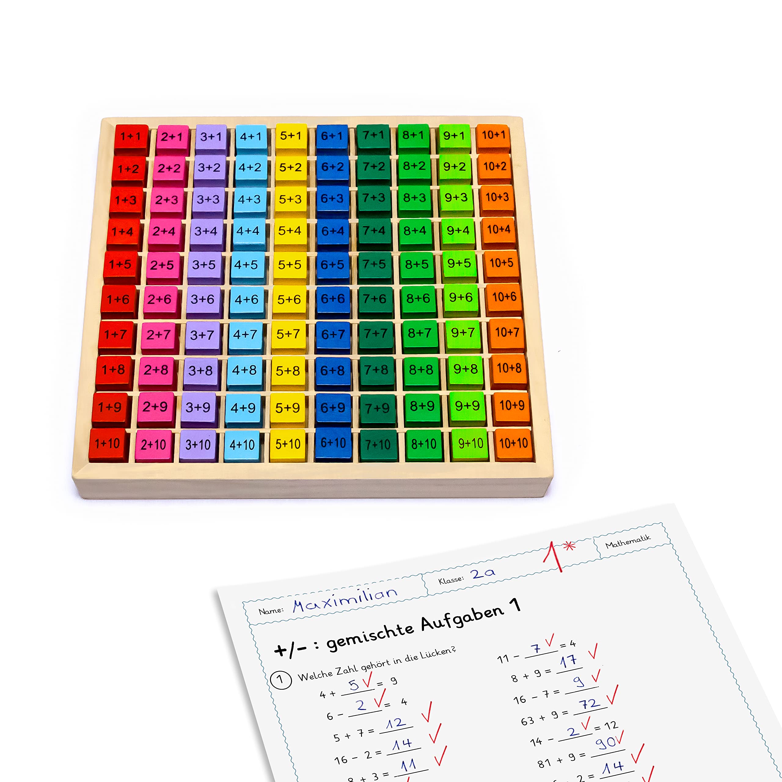 Natureich 4 tavole da calcolo, 1 x 1, divisione, Plus, meno, moltiplicazione, apprendimento per studenti elementari, lavagna monouso, in legno, cubi in legno
