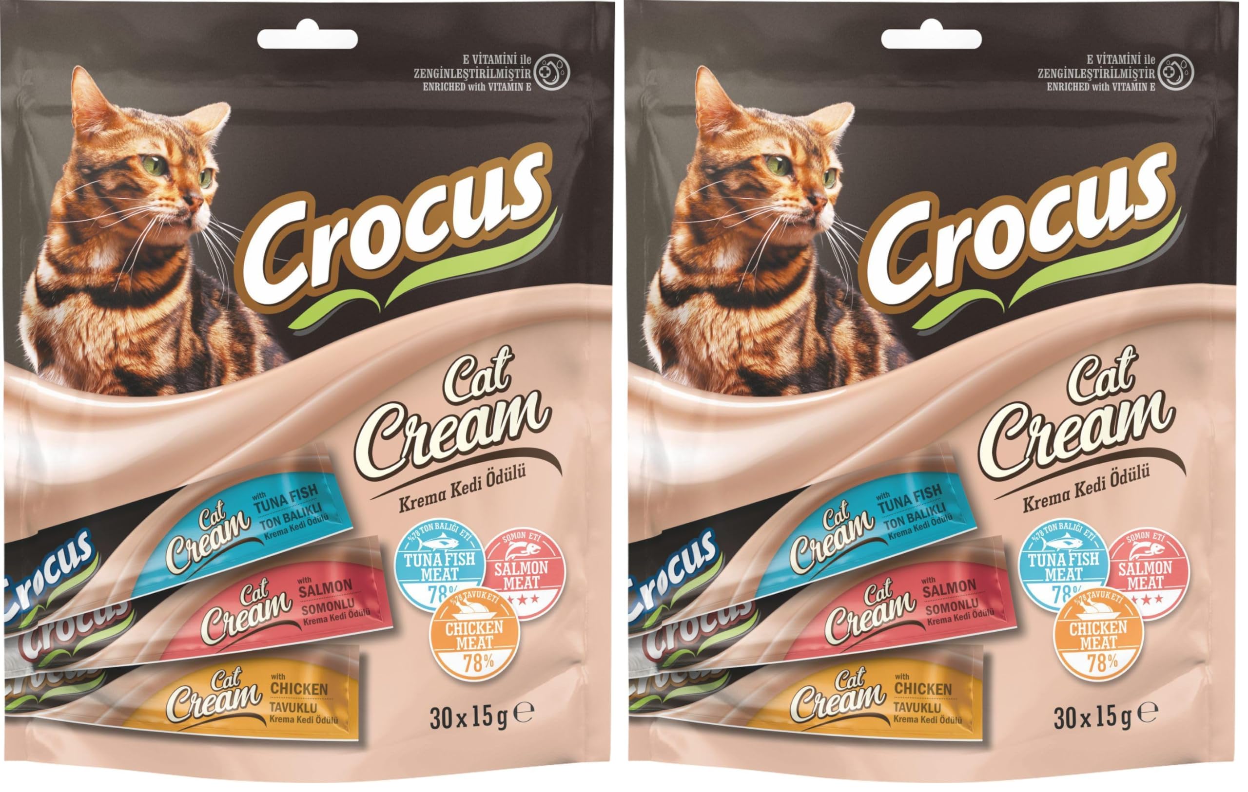 Crocus Çoklu Tavuklu & Ton Balikli & Somonlu Krema Kedi Ödülü 30X15G (2 paketi)