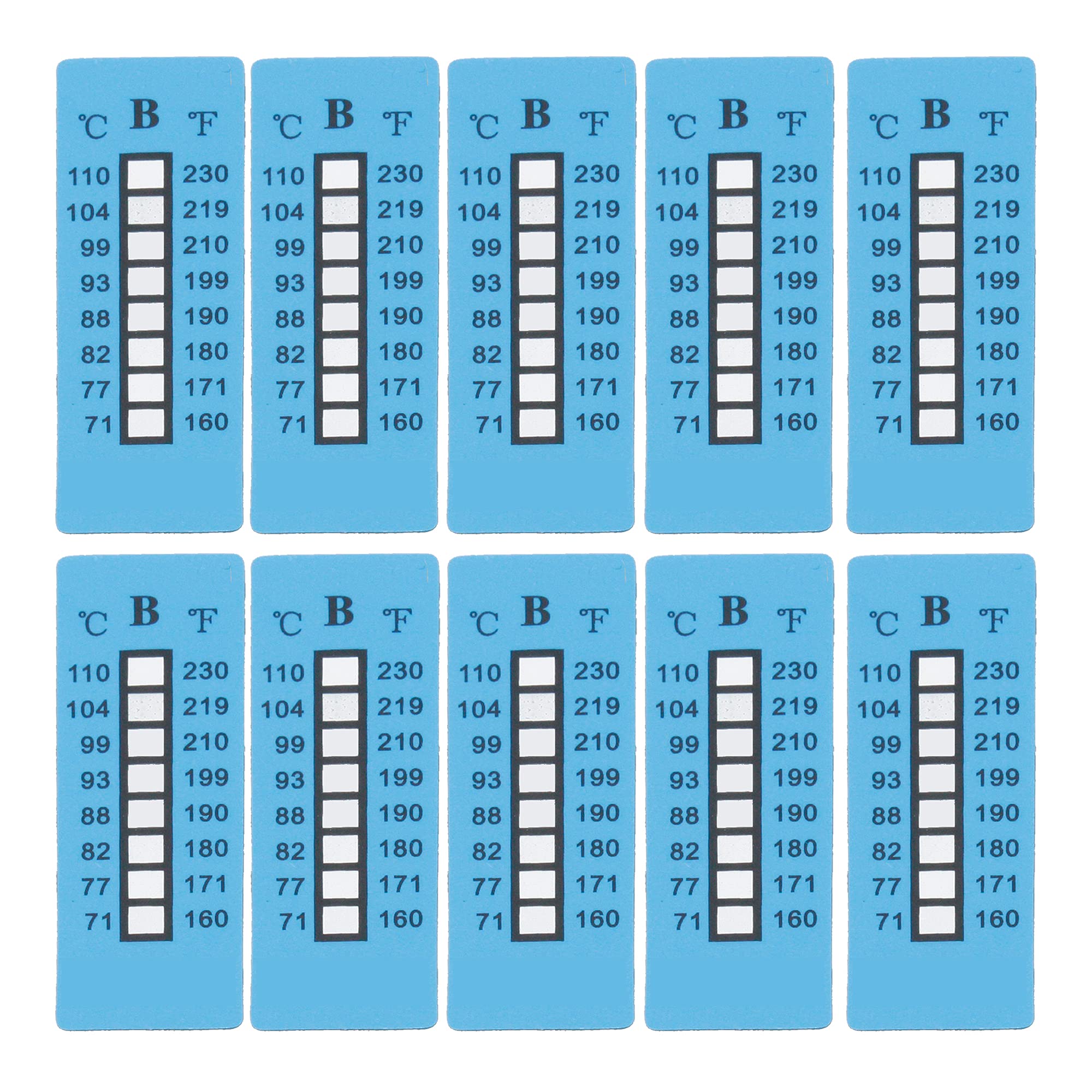 Temperaturmessstreifen, +71°C...+110°C nicht reversibel (einmalige Verwendung), 10 Stück/Packung
