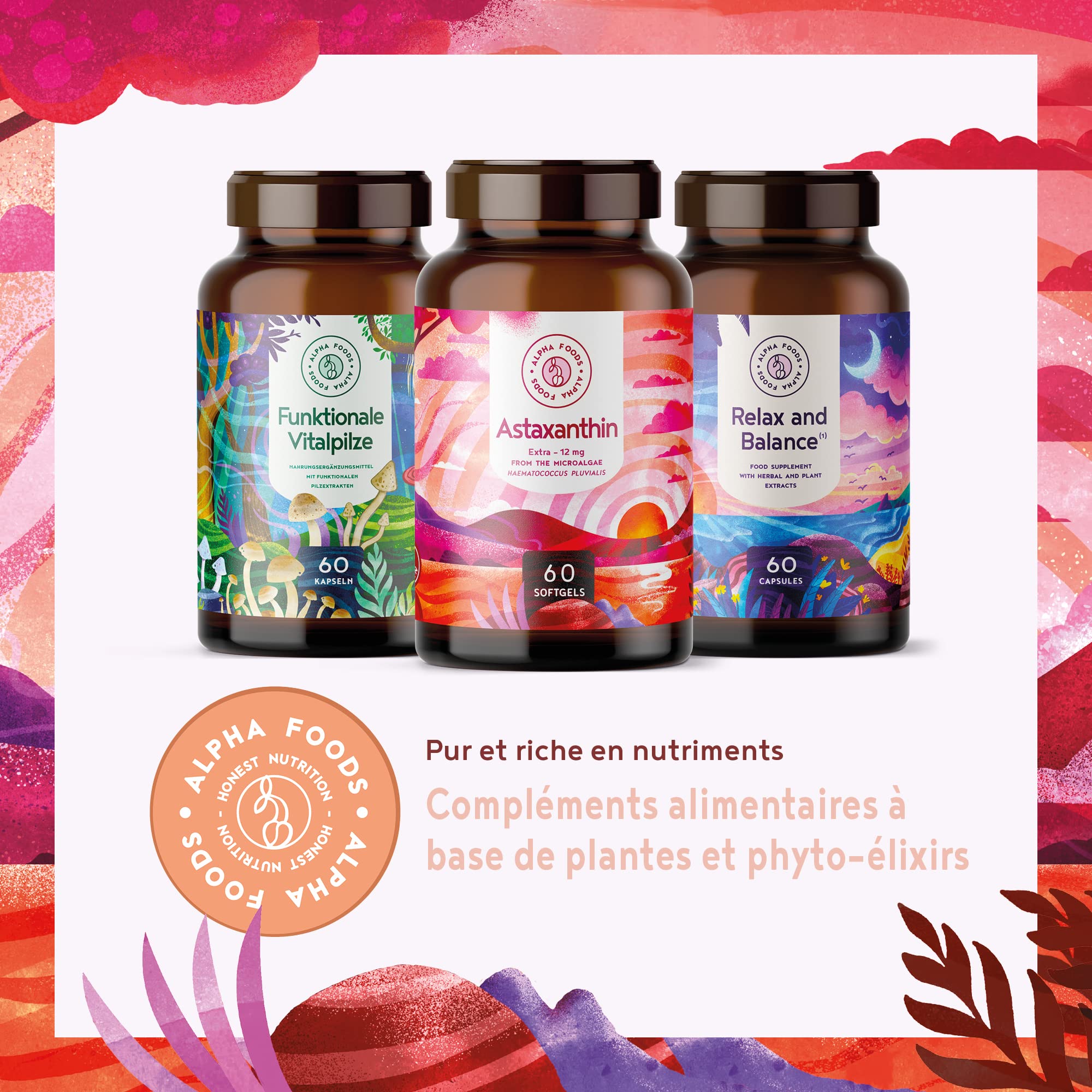 ASTAXANTHINE 12mg - De pure microalgue Haematococcus pluvialis - Biodisponibilité optimisée avec de l'huile de lin - Sans additifs, sans substances auxiliaires - 60 gélules de dépôt végétaliennes