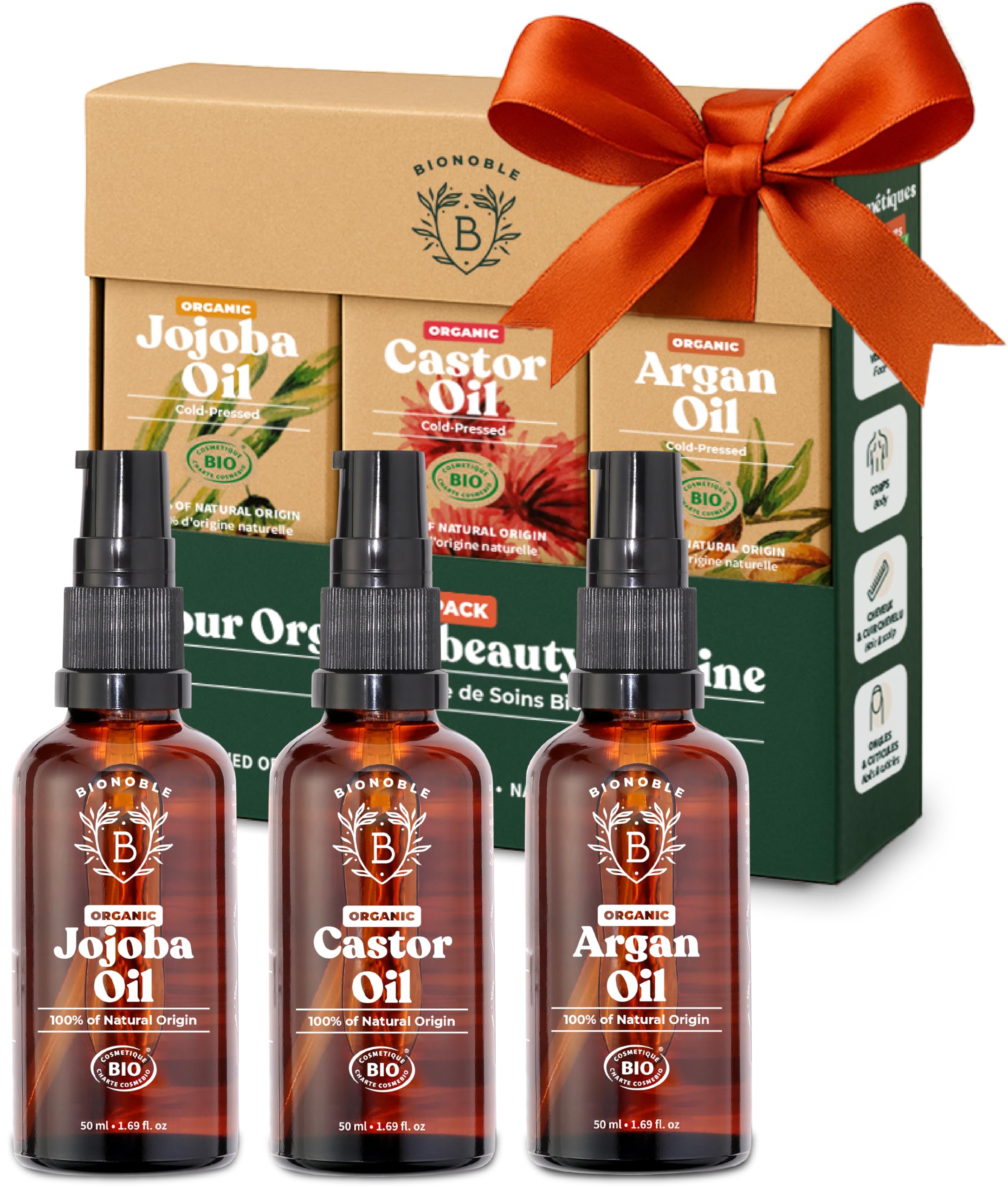 Sponsored Ad – Skincare Set 3x50ml - Organic Castor Oil, Argan Oil and Jojoba Oil - Face, Body and Hair Care - Birthday Gifts for Women