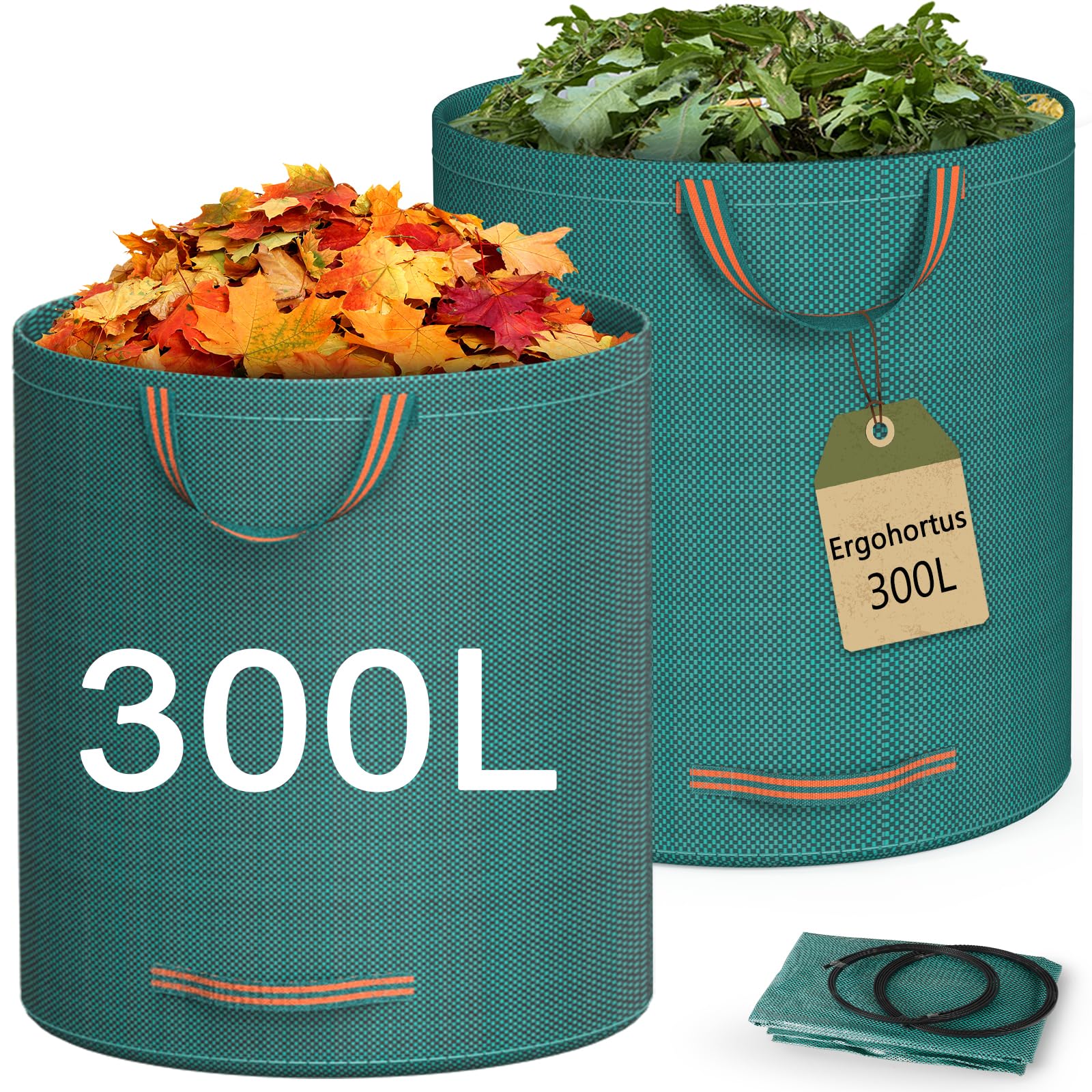 Garden Waste Bags Heavy Duty, 500L x 2 Reusable Garden Sacks with Handles, Industrial-Grade Fabric Recycling Garden Bags for Leaves, Trash, Debris, Garden Rubbish Bags Waterproof — view 8