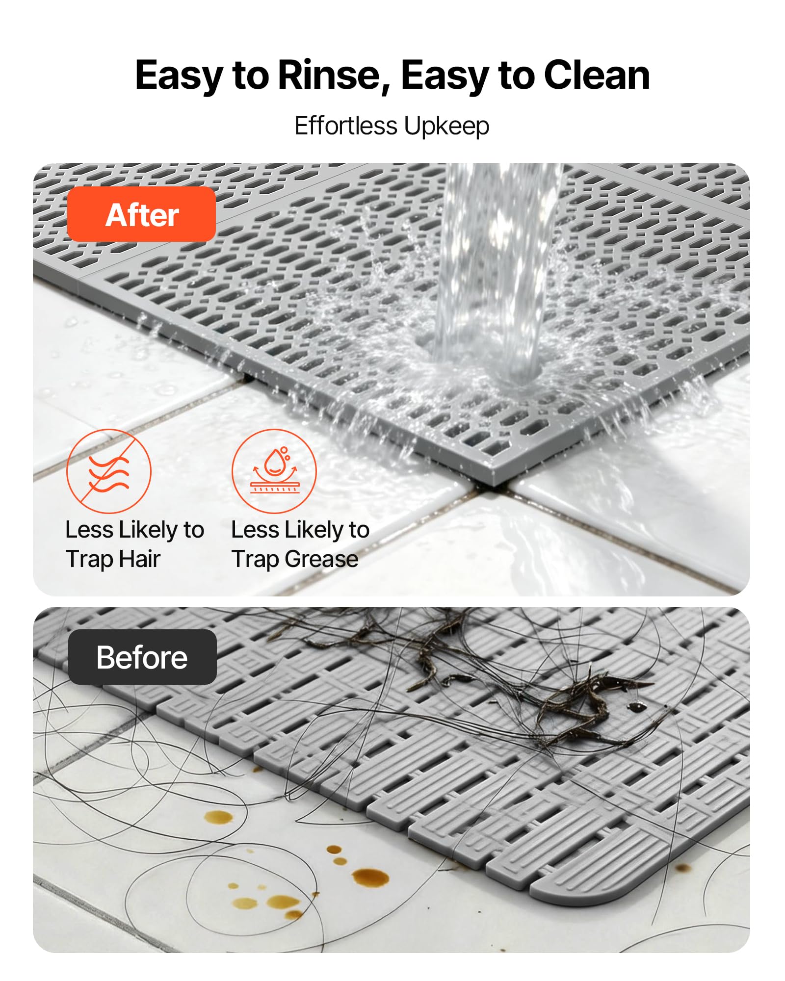 VEVOR Tapis de Drainage Antidérapant 90x1500 cm, Caillebotis Piscine en PVC, Revêtement de Sol pour Zones Humides Restaurant Piscine Terrasse Salle de Bain, Tapis Antifatigue Drainant en Rouleau, Gris