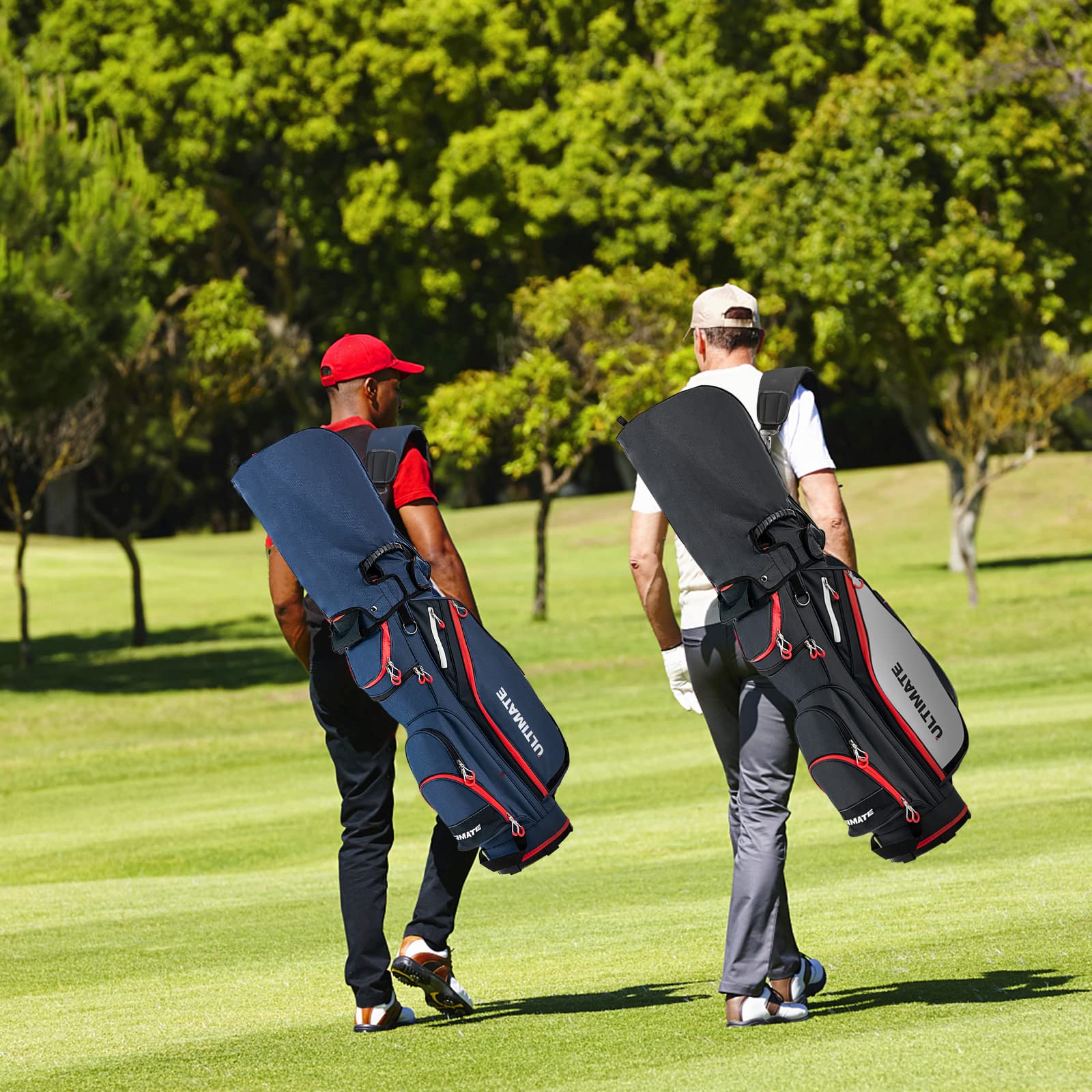 GOPLUS Sac de Chariot de Golf, Sac de Golf léger et Portable avec 14 Compartiments séparés et 8 Poches zippées, y Compris Sac Isotherme et Poches étanches (Noir)