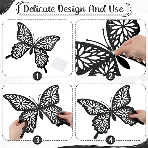 Vista 21 de Yeaqee Juego de 24 piezas de decoración de pared de mariposas grandes en 3D, 2 tamaños y 3 estilos, calcomanías grandes para cumpleaños, baby Dorado