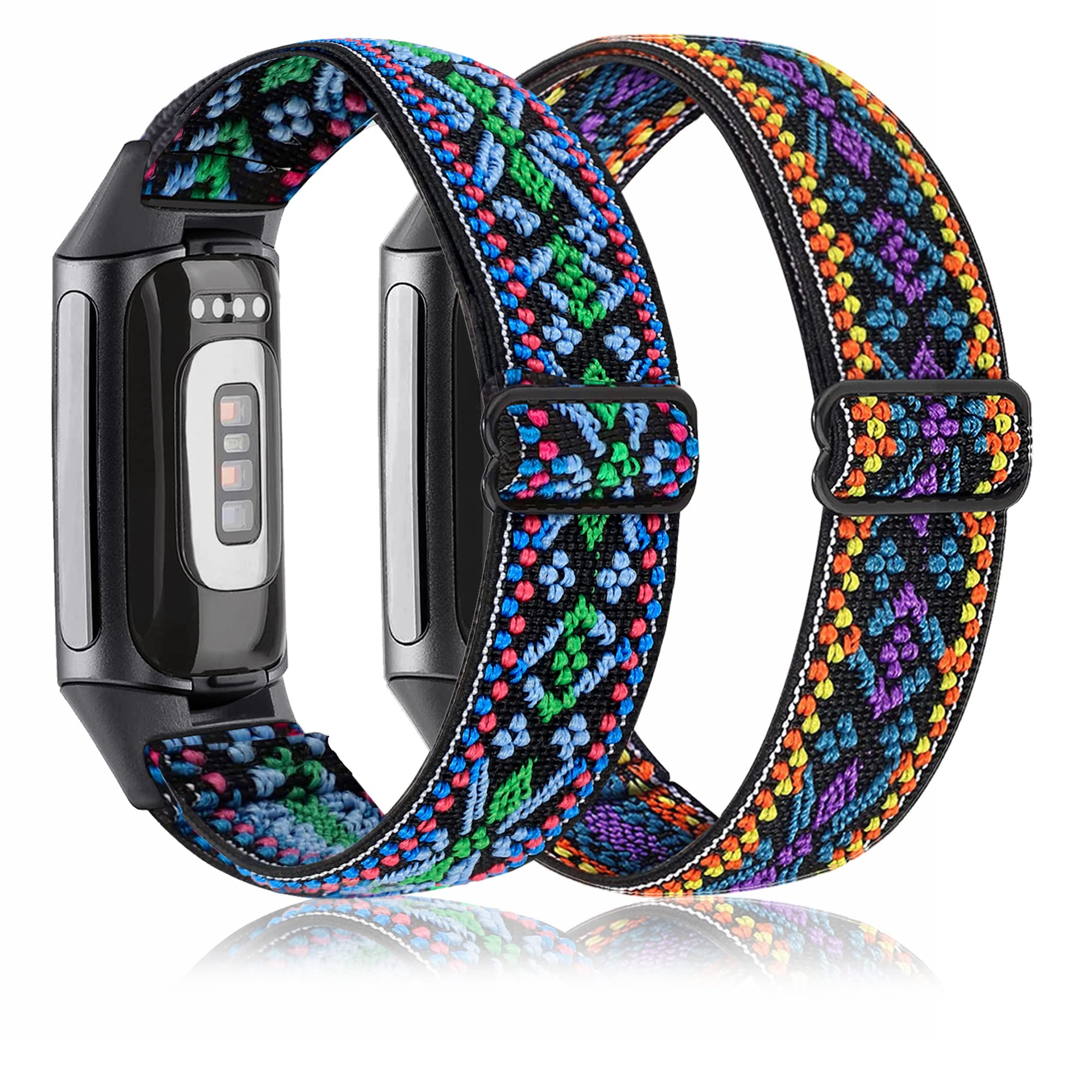 [2 Pack] Osber Elastic Bands Compatible for Fitbit Charge 5, Soft Stretchy Replacement Wristbands for Women Men with Graphite Connector (Aztec Green/Aztec Purple) (B09PFSPWZJ) Amazon Price History, Amazon Price Tracker