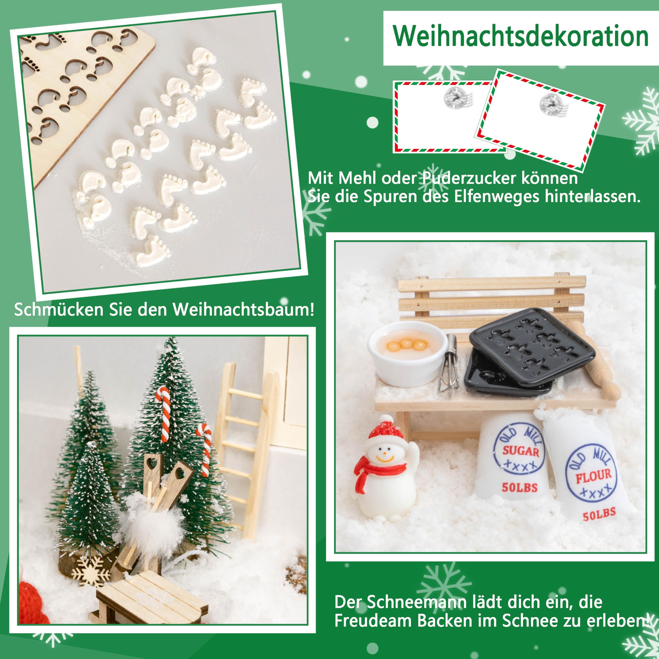 Wichteltür Mit LED-Beleuchtung – Weihnachtsdekoration Zum Aufstellen | Mit Zubehör Wie Weihnachtsmann, Schlitten & Lichterkette | Retro-Design