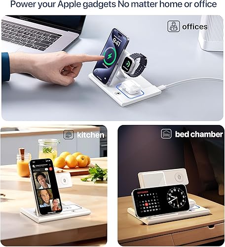 Miniatura 6 de Cargador inalámbrico, estación de carga inalámbrica 3 en 1 para múltiples dispositivos, soporte de carga inalámbrico para iPhone 15 14 13 12 11