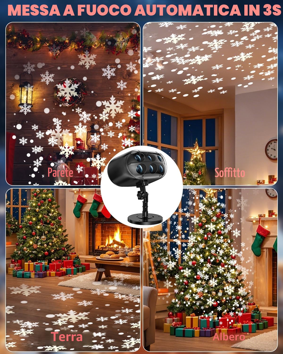 Proiettore di luci natalizie a forma di fiocco di neve, luce LED con telecomando, proiettore dinamico regolabile, IP65, impermeabile, per Natale, vacanze, matrimoni, giardino, patio, decorazione